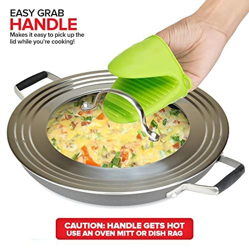 Modern Innovations Modern Innovations Universal Lid with Tempered Glass Top for Pots & Pans, Fits 8.25, 9, 10, 11, and 12 Inch Cookware - Large Replacement Frying Pan Cover, Cast Iron Skillet Lids - Stainless Steel