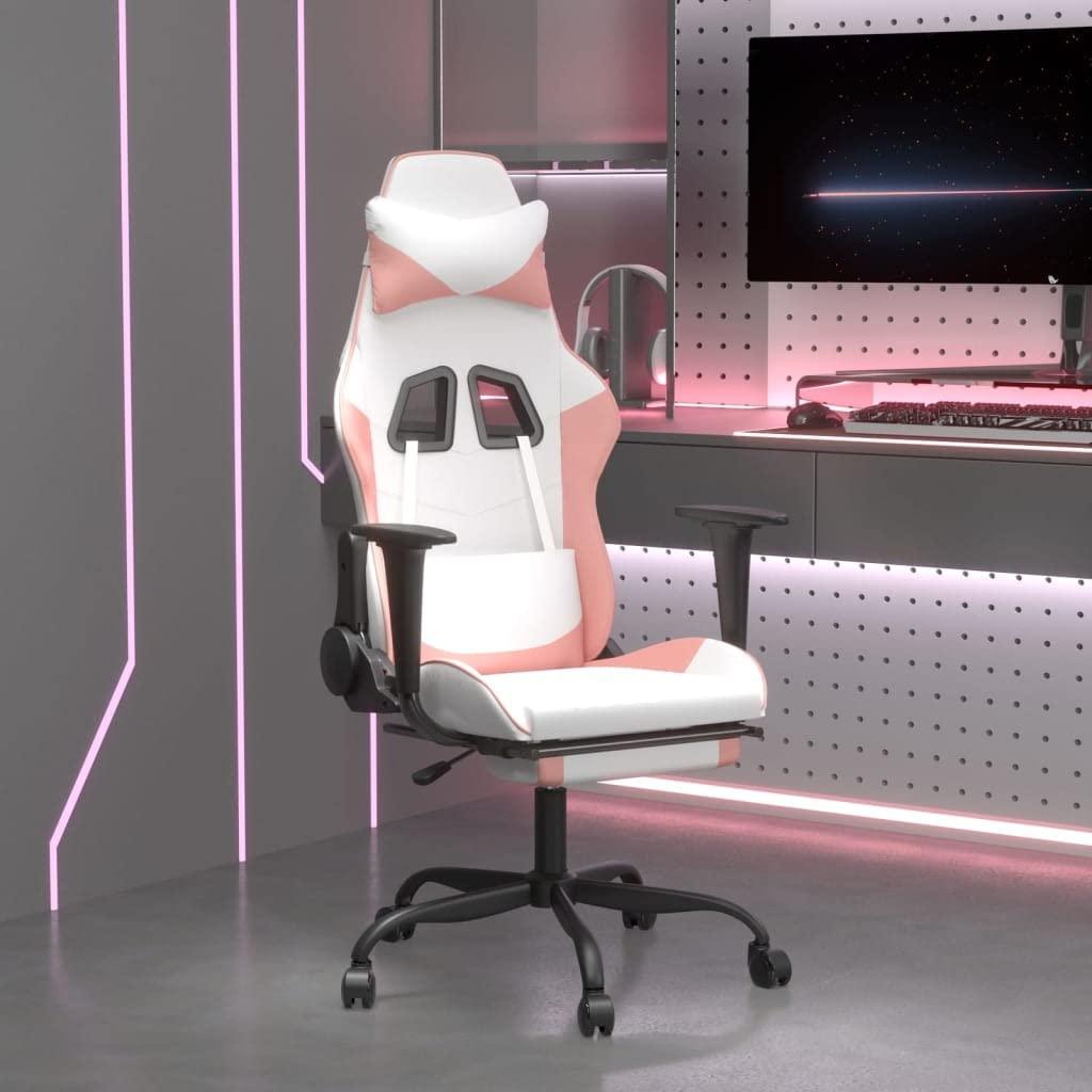 GOLINPEILO GOLINPEILO Massage Gaming Chair with Footrest,Faux Leather Computer Game Chair,Massage Office Chair,Ergonomic Desk Chair PC Gaming Chair for Adults Teens(White&Pink)