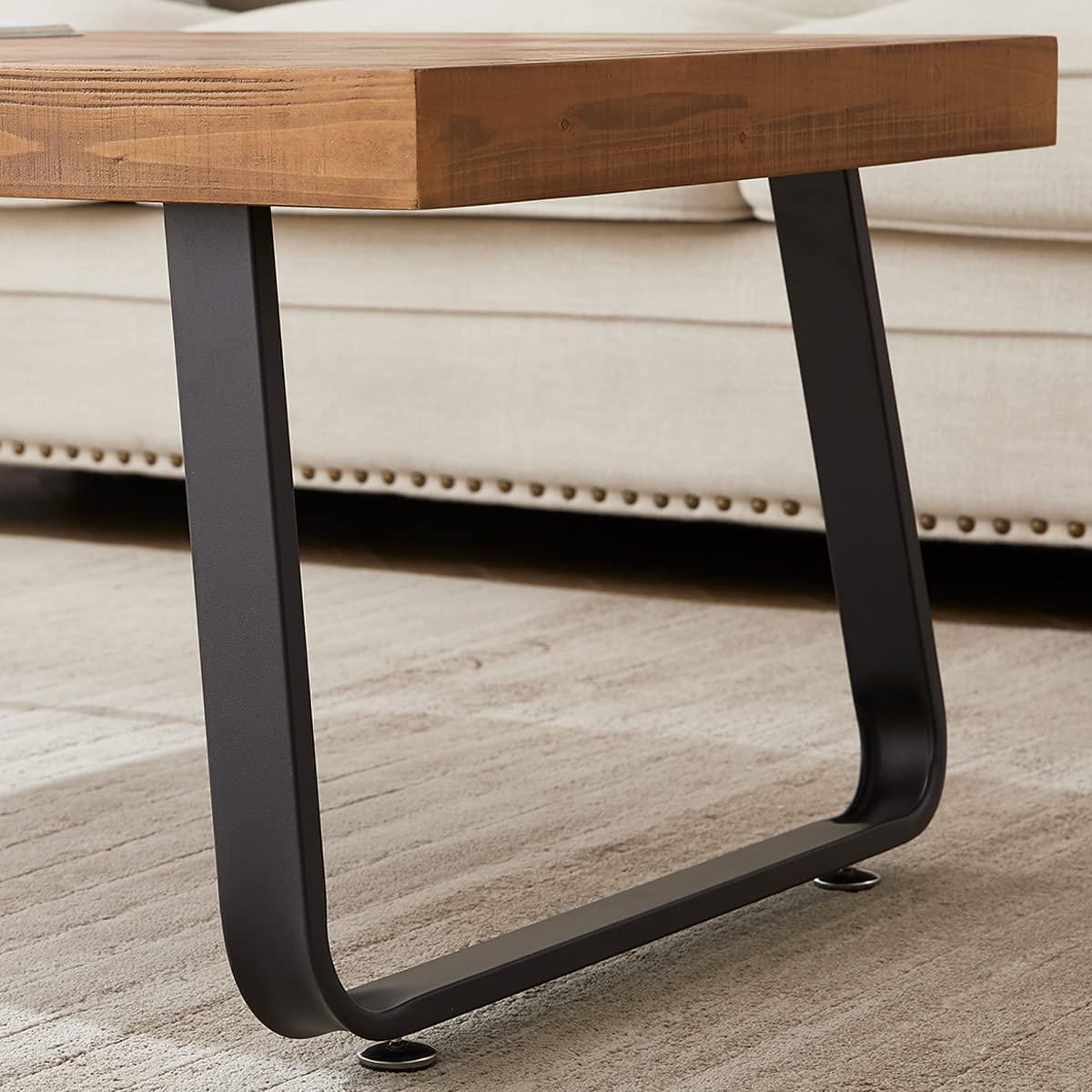 IBF IBF Natural Wood Coffee Table, Rustic Solid Real Wood Center Table for Living Room, Rectangle Metal Modern Industrial Minimalist Wooden Cocktail/Tea Table, Rustic Brown, 47 Inch