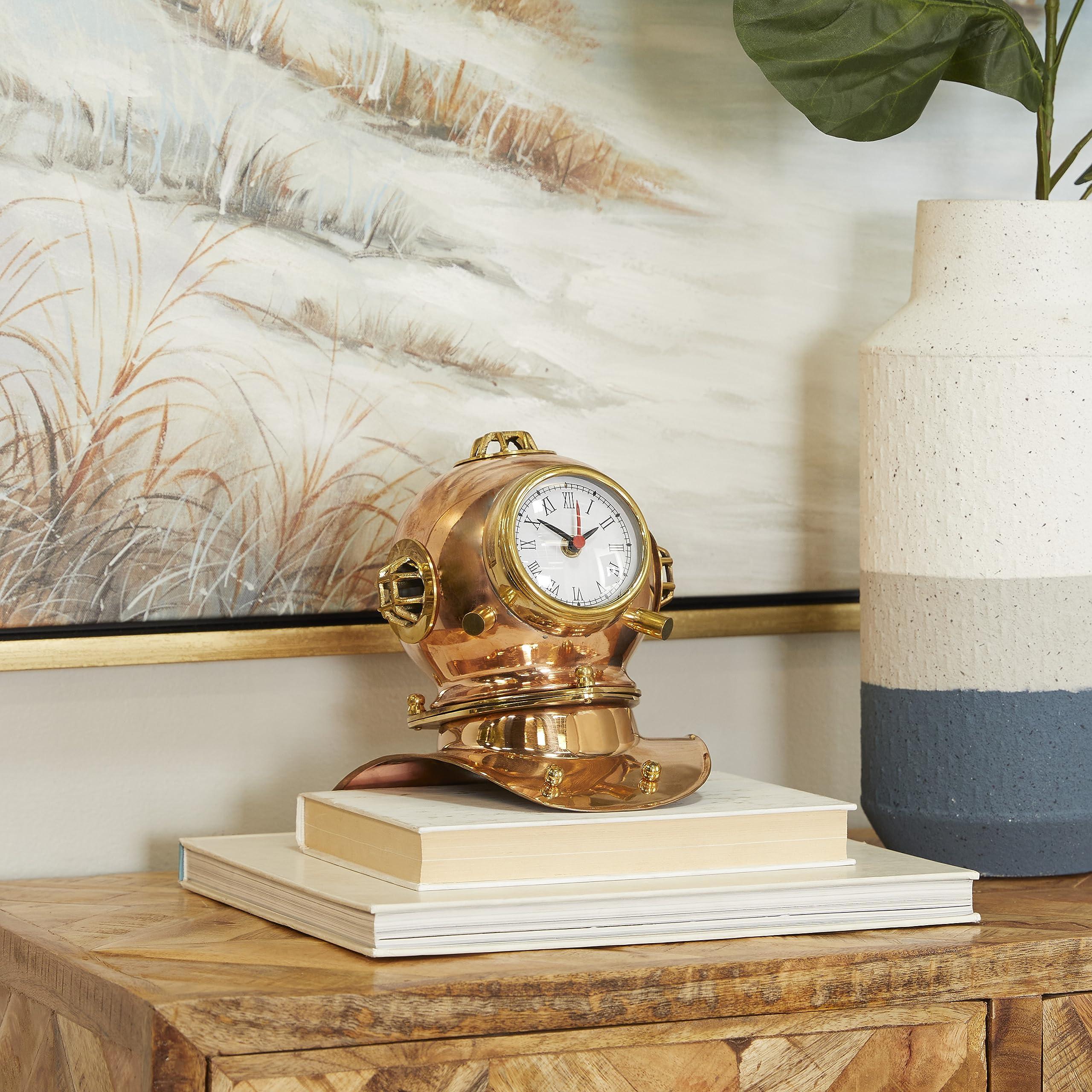 Deco 79 Deco 79 Brass Diver Helmet Clock, 8\" x 7\" x 8\", Copper