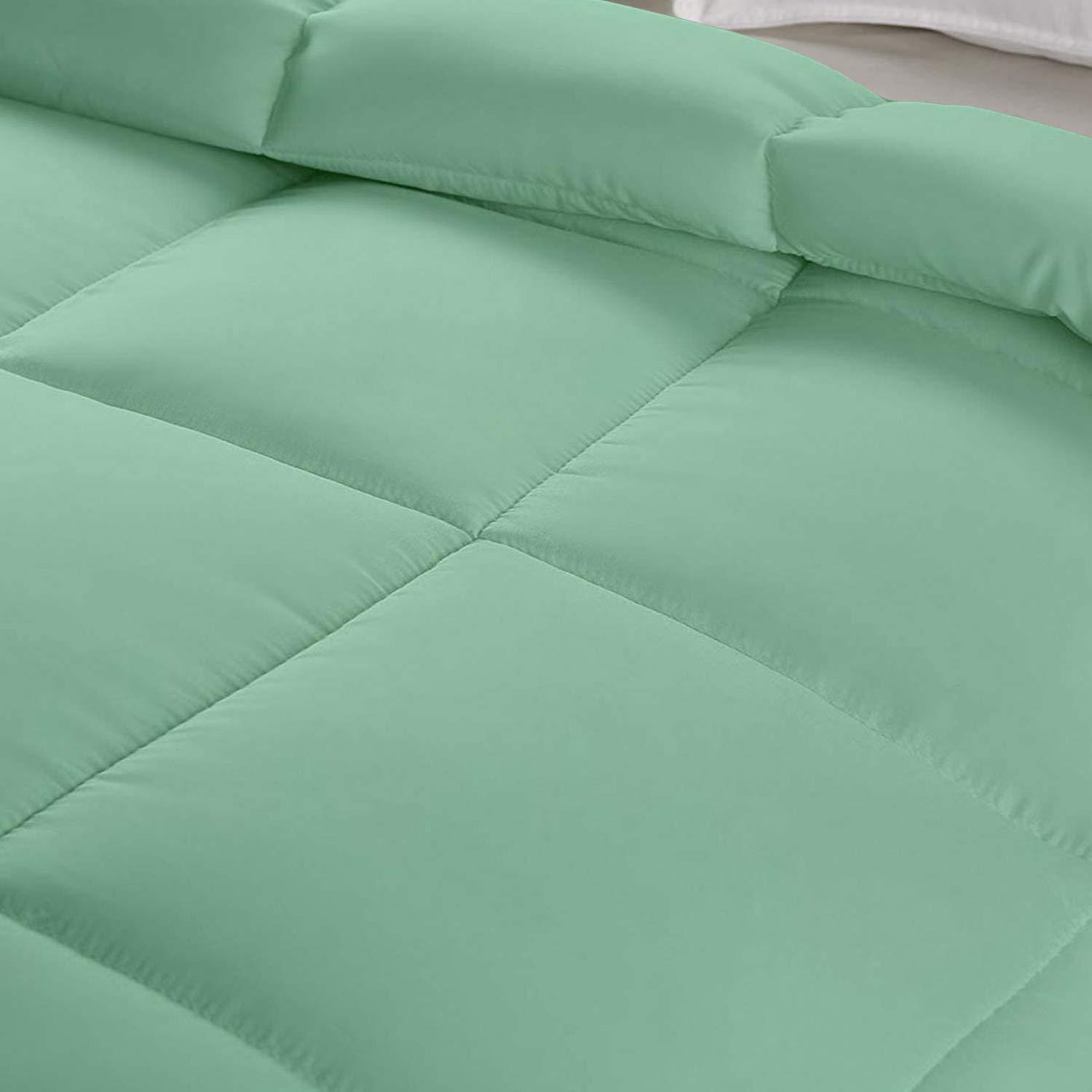 All Star Linen Aqua Blue Box Stitched Down Alternative Comforter Oversized King (116\'\' x 98\'\') 600 GSM 800 Thread Count Premium All-Season Cotton 5PC