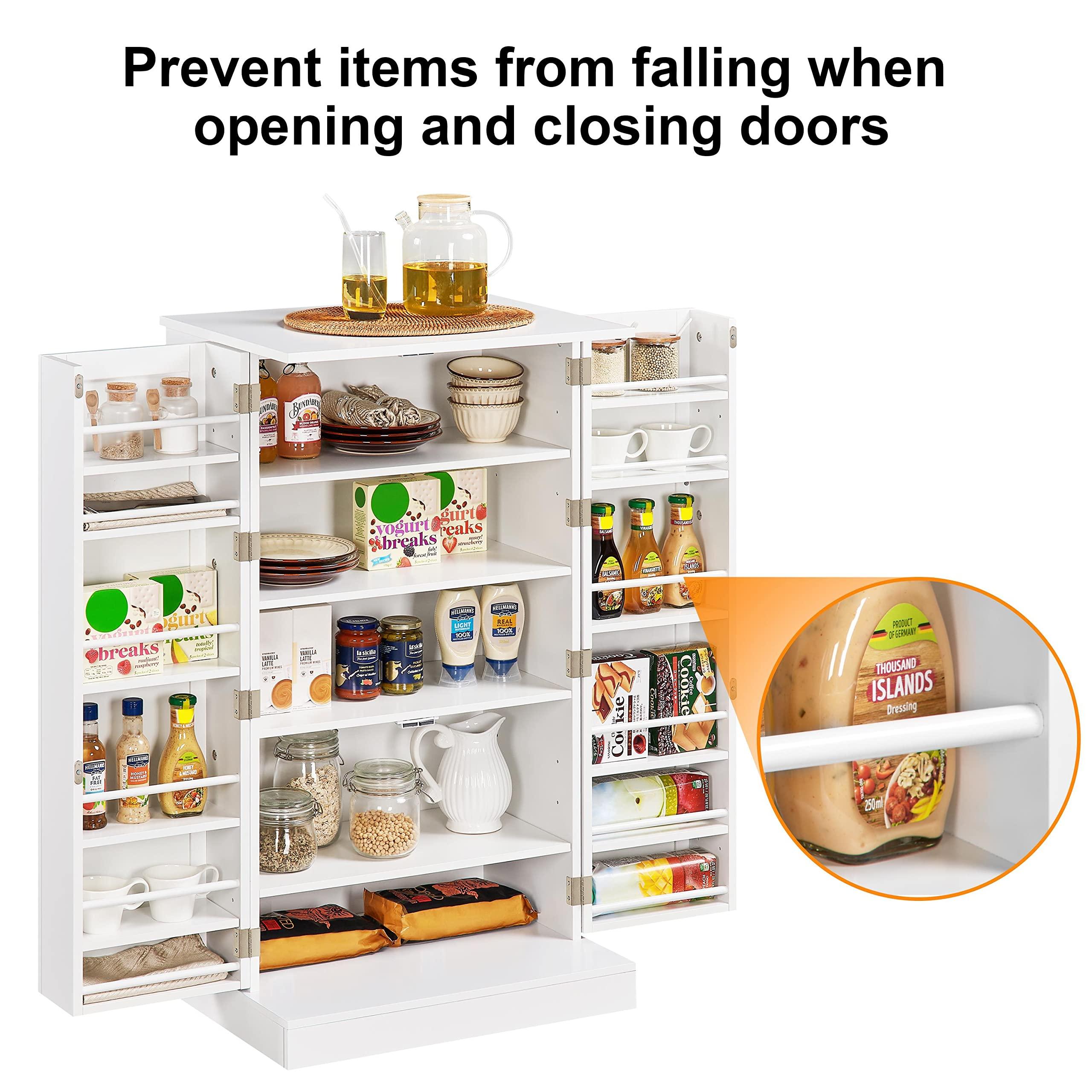 Topeakmart Topeakmart Kitchen Pantry Cabinet, Storage Cabinet Cupboard with Doors and Adjustable Shelves for Small Space, Wood Farmhouse Pantry Cupboard for Kitchen, Dining Room, Living Room, White