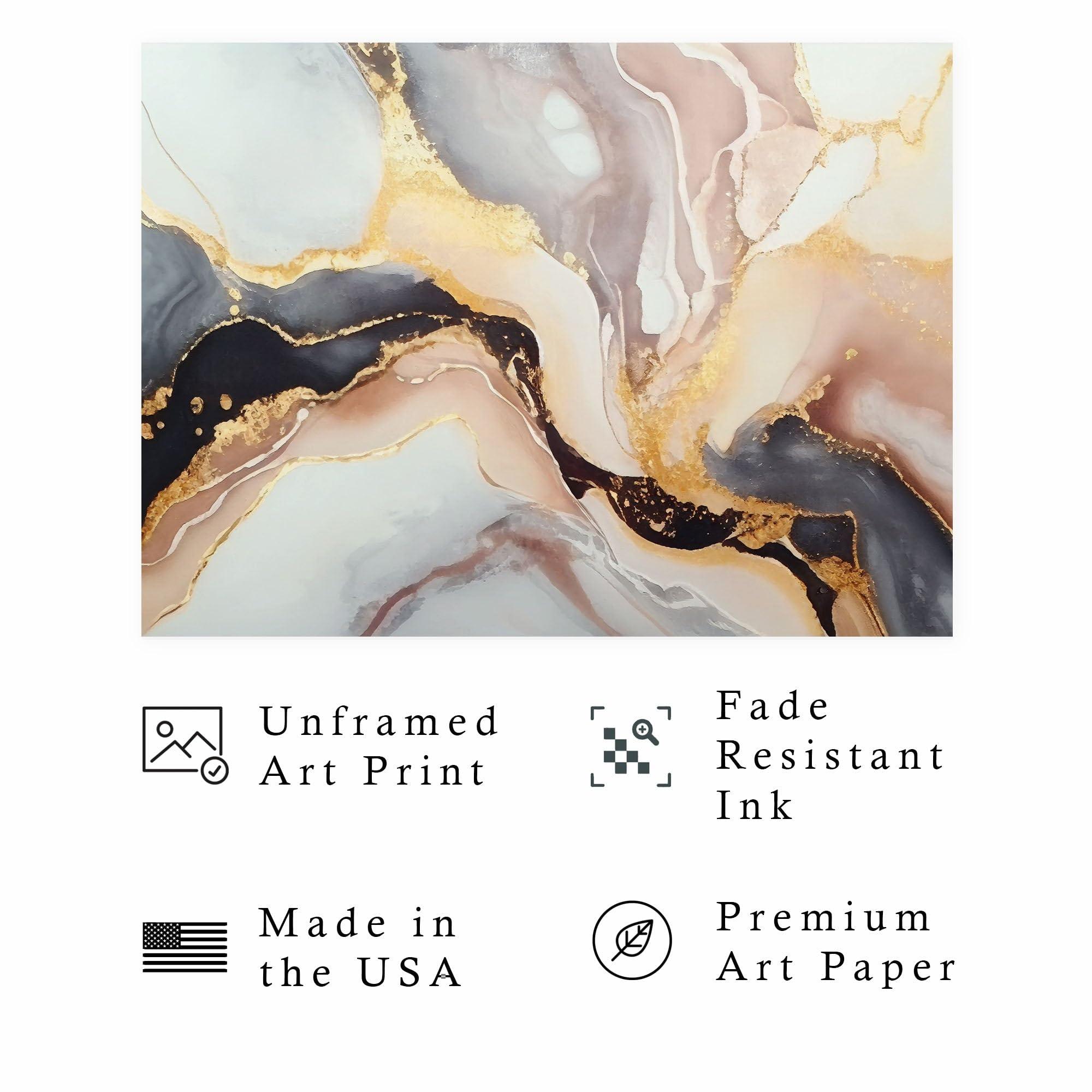 Ethan Taylor Ethan Taylor Abstract Wall Art Prints Unframed Posters \'Le Geode Modern Fractal Crystal Marble Geode\' Home Dcor for Living Room, Bedroom, Office, 36 in x 24 in, Pink, Gold