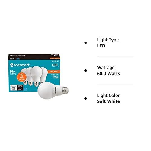 EcoSmart EcoSmart 60W Equivalent Soft White A19 Energy Star and Dimmable LED Light Bulb (4-Pack)