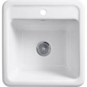 Kohler KOHLER 19022-1-0 Park Falls Top Mount or Undermount Single-Bowl Utility Sink, 21\" Cast Iron Dual-Mount Utility Sink, White