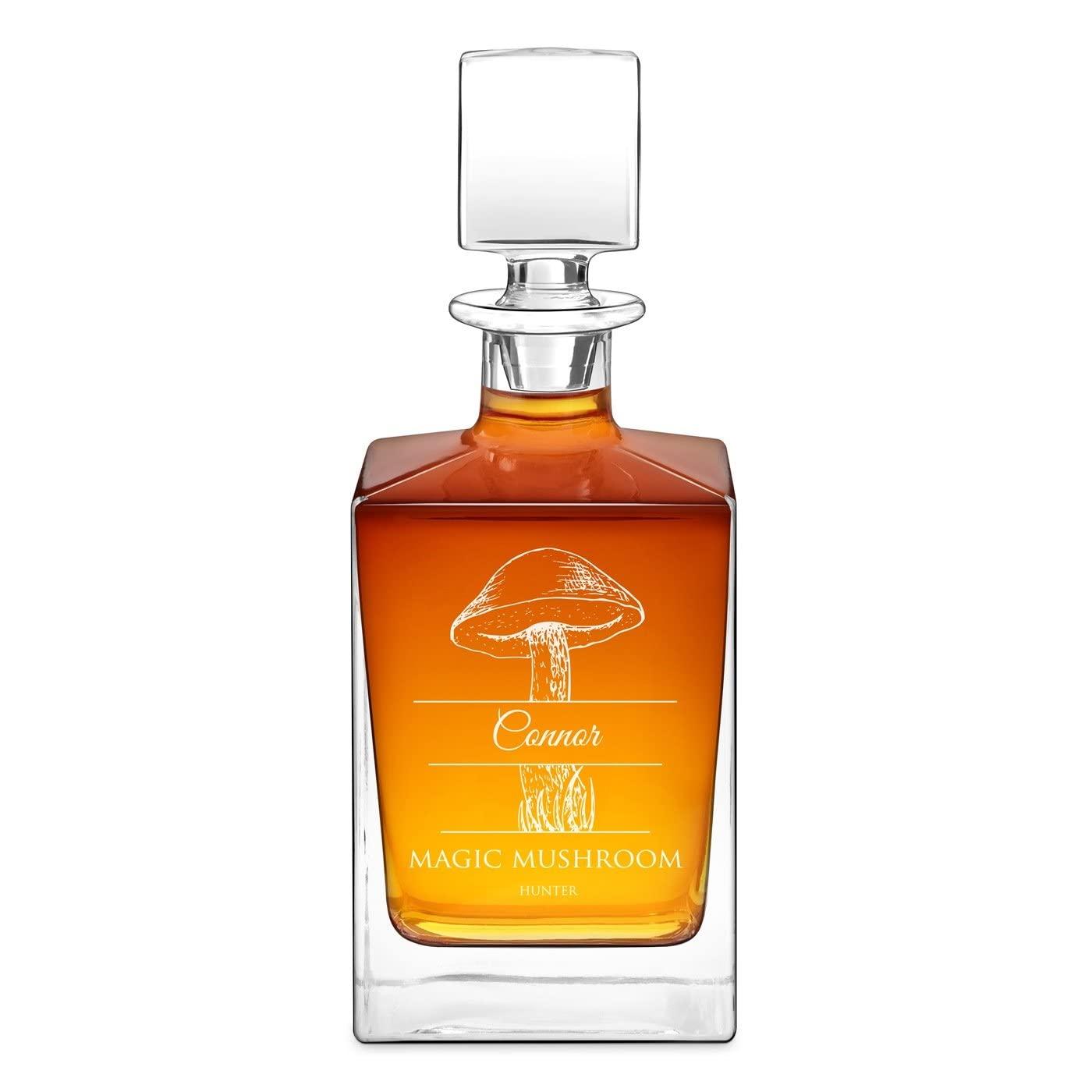 Maverton Maverton Geometric Whiskey Decanter with engraving - Symmetrical Carafe for him - Customized Glassware for man - Stylish Barware for Birthday - Whisky Decanter for husband - Mushroom
