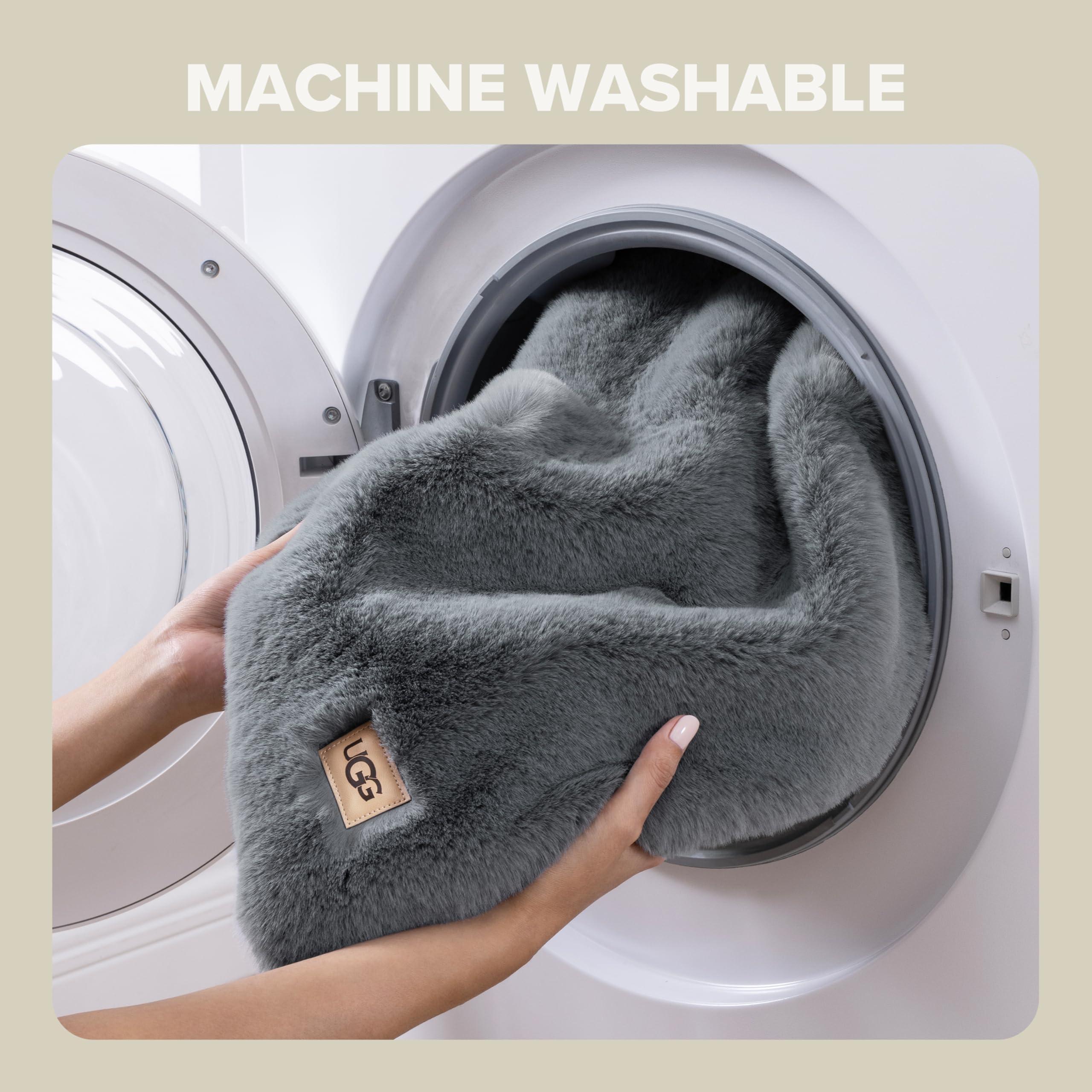 UGG UGG 11069 Euphoria Plush Faux Fur Reversible Throw Cozy Fuzzy Fluffy Blanket for Couch Bed Hotel Style Luxury Machine Washable Home Decor Luxurious Soft Throws for Sofa, 70 x 50-Inch, Chambray