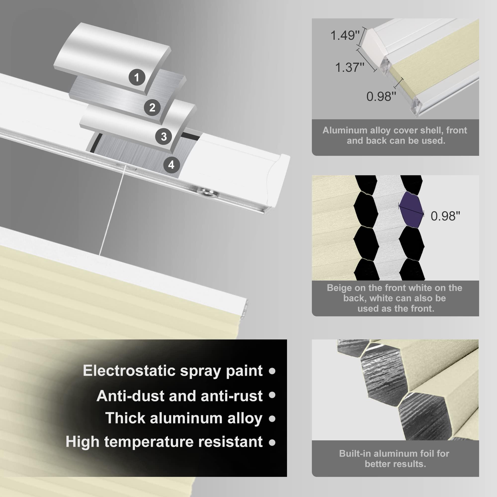 HOTSOON Top Down and Bottom Up Blackout Cellular Shades Cordless Honeycomb Shades HOTSOON Honeycomb Blinds for Windows Custom Cut to Size, Beige, 37" W x 64" H