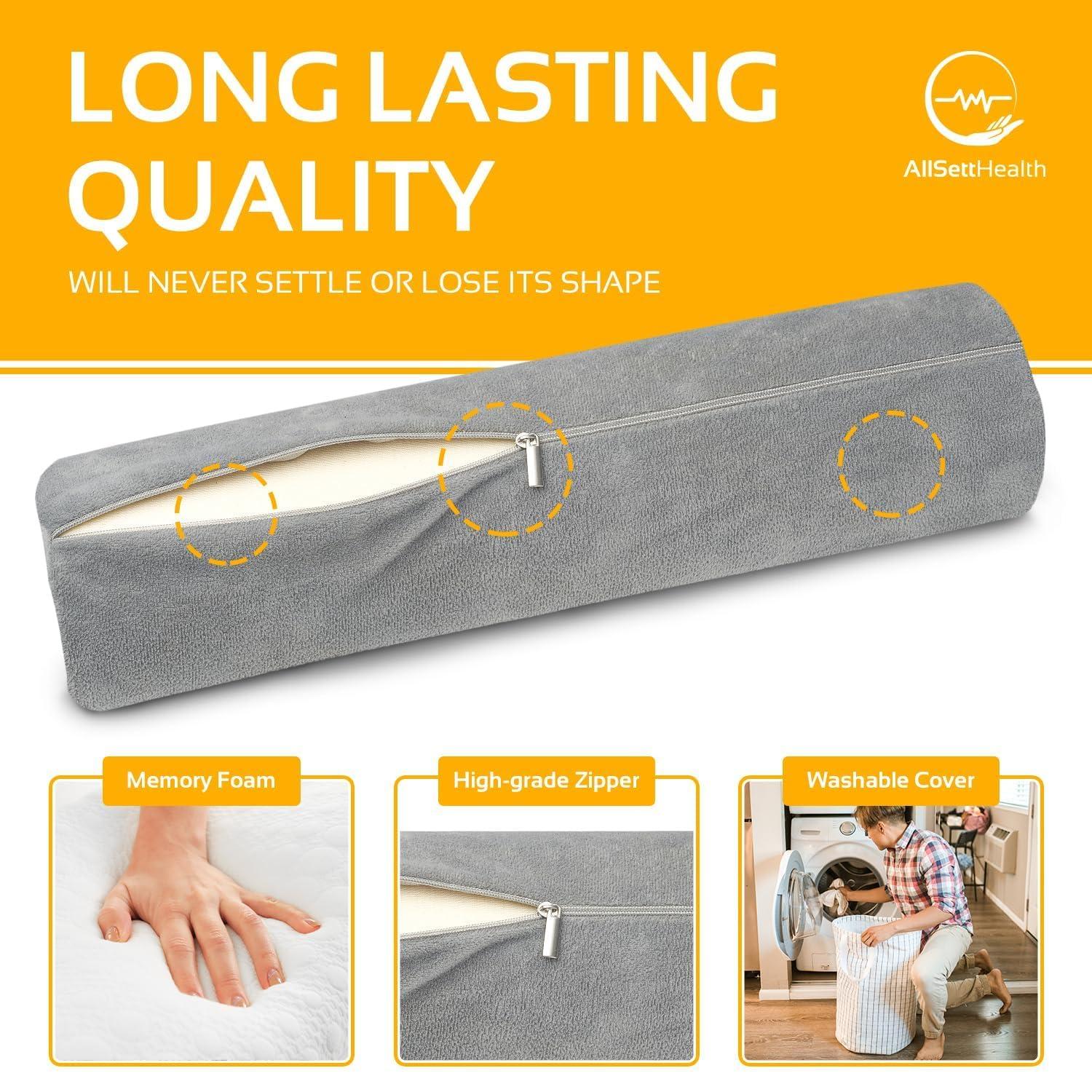 AllSett Health AllSett Health Cervical Neck Roll Memory Foam Pillow, Bolster Pillow, Round Neck Pillows Support for Sleeping | Bolster Pillow for Bed, Legs, Back and Yoga