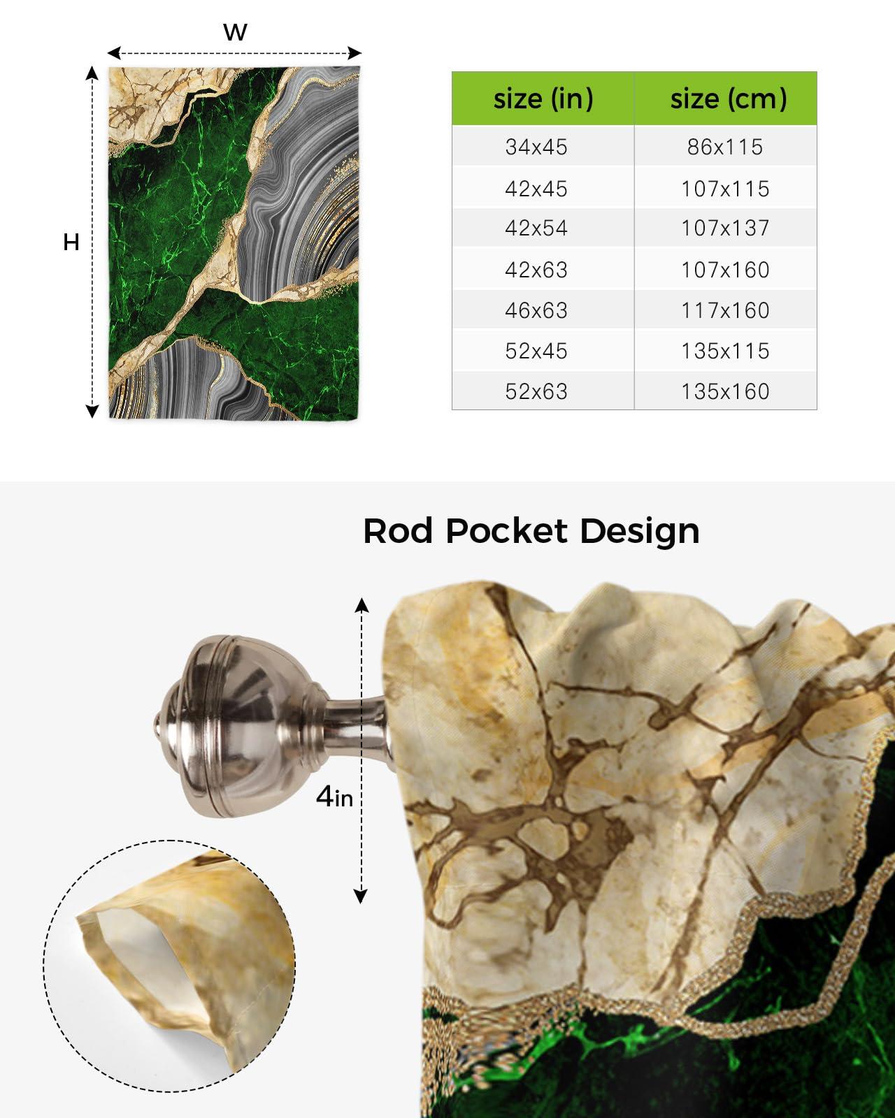 Yukro Tie Up Curtains Window Shades, Abstract Emerald Green Grey Gold Marble Rod Pocket Tie Up Window Shade, Adjustable Balloon Curtain Shade for Blinds Kitchen Bathroom, 1 Panel, 52"x45"