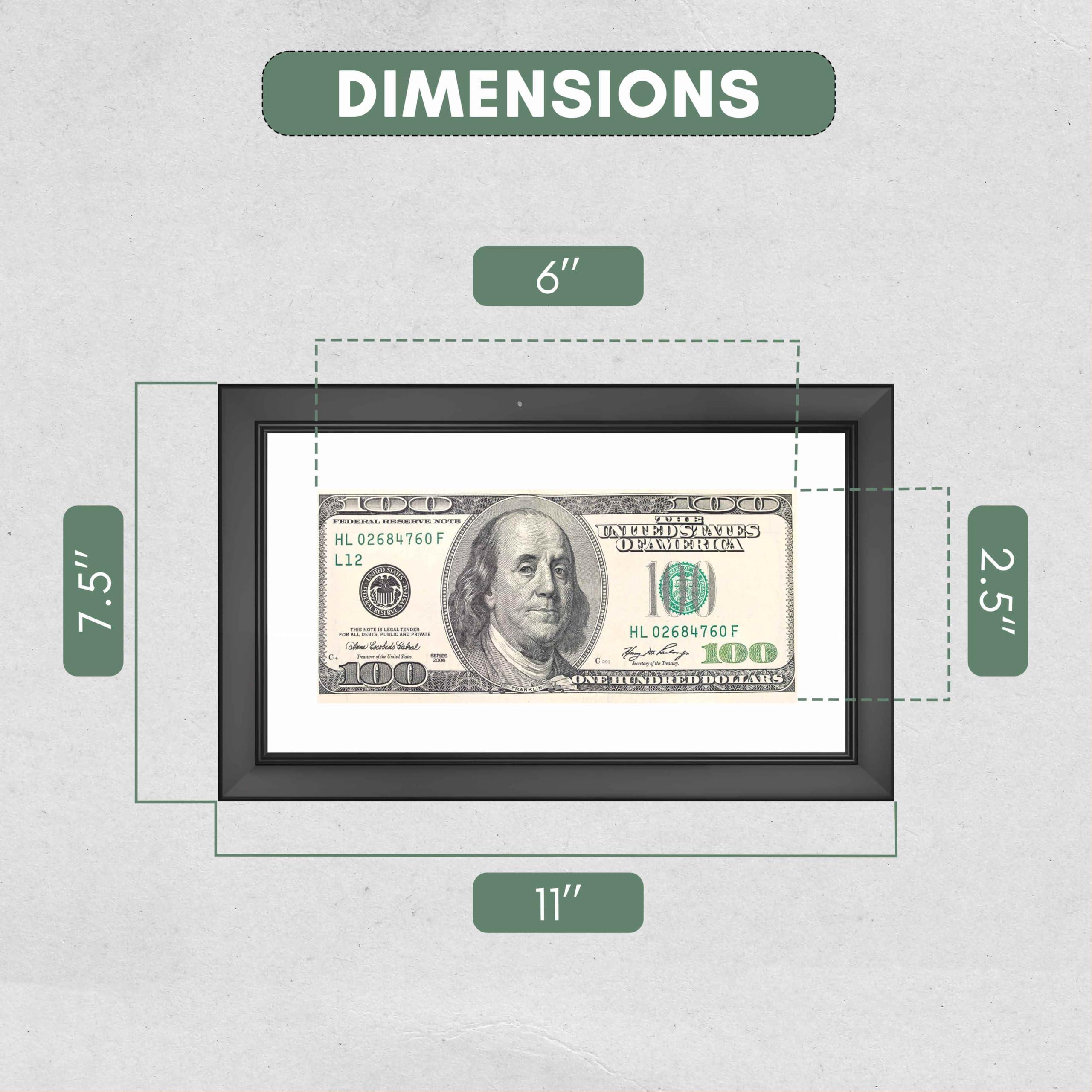 CountryArtHouse CountryArtHouse Traditional Black First Dollar Frame with White Photo Mat, Dollar Bill Holder with Easel Stand and Wall Hanger Included