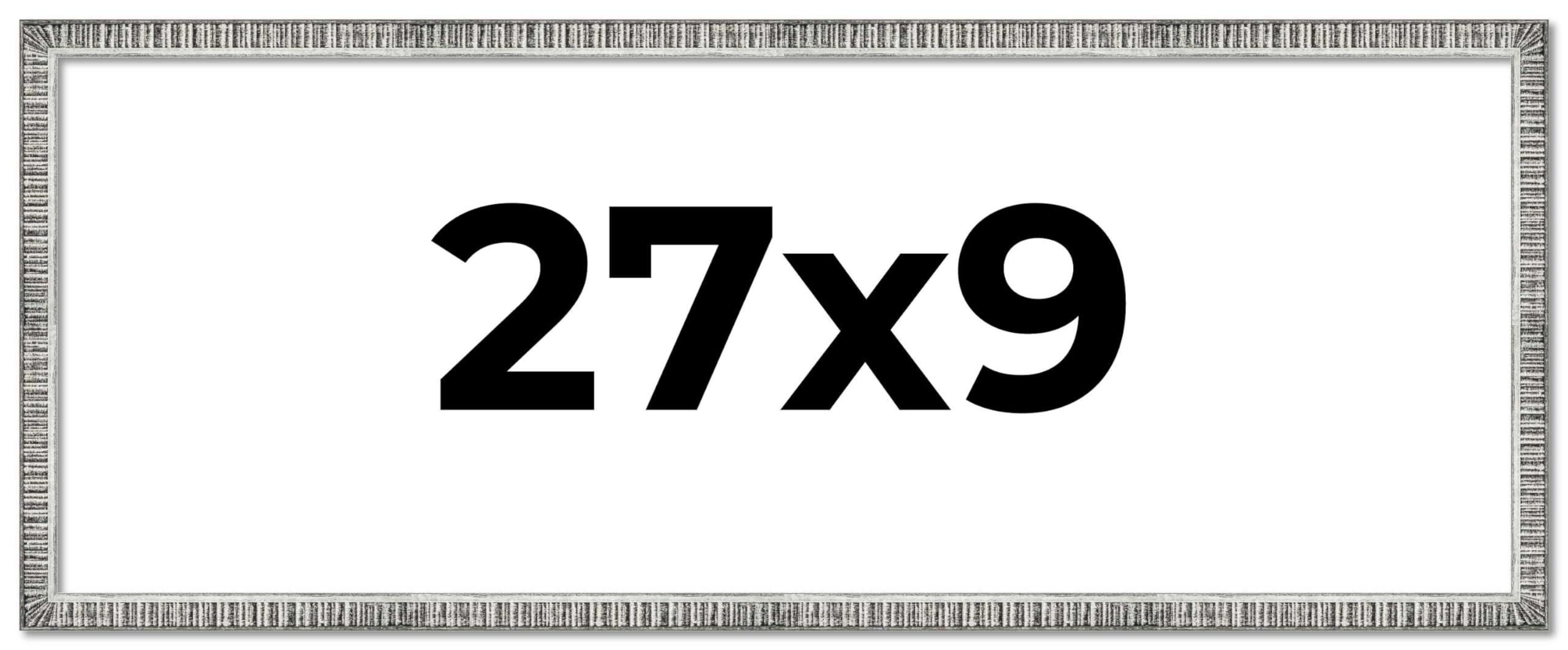 CustomPictureFrames.com 27x9 Frame Silver Grey Distressed Solid Wood Picture Frame | 0.75 Inch Moulding Width | Interior Depth 0.5 Inches | Kingsley Silver Rustic Frame with UV Acrylic, Foam Board Backing & Hanging Hardware