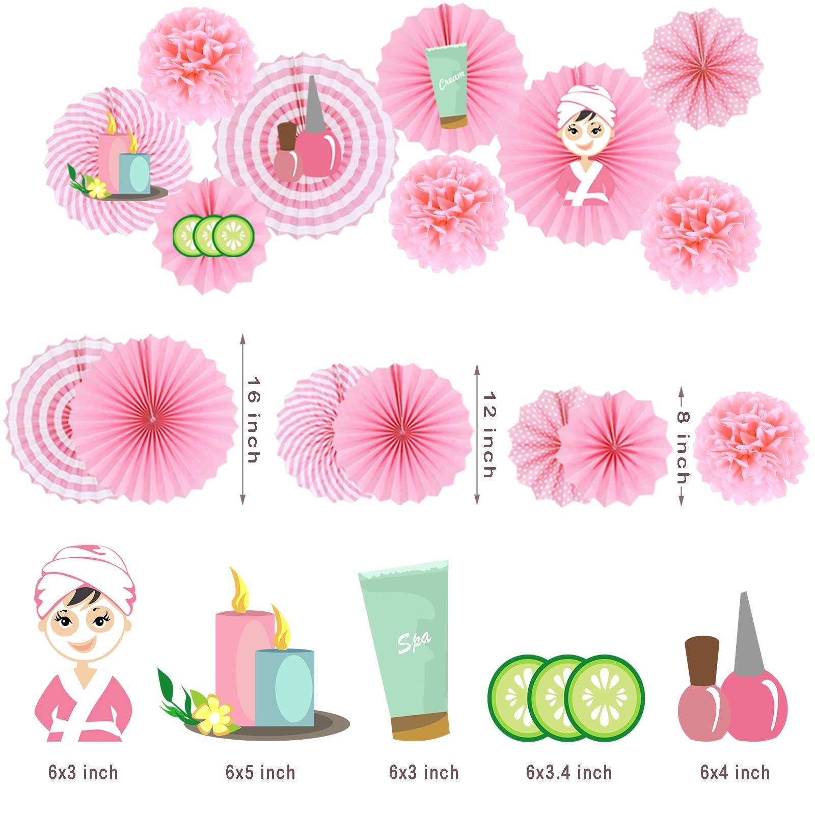 Hombae Hombae Spa Party Supplies for Girls, Spa Makeup Birthday Party Decorations Pink Spa Day Salon Themed Lipstick Cosmetics Fan Cutout Pom Happy Birthday Banner Balloon Cake Cupcake Topper