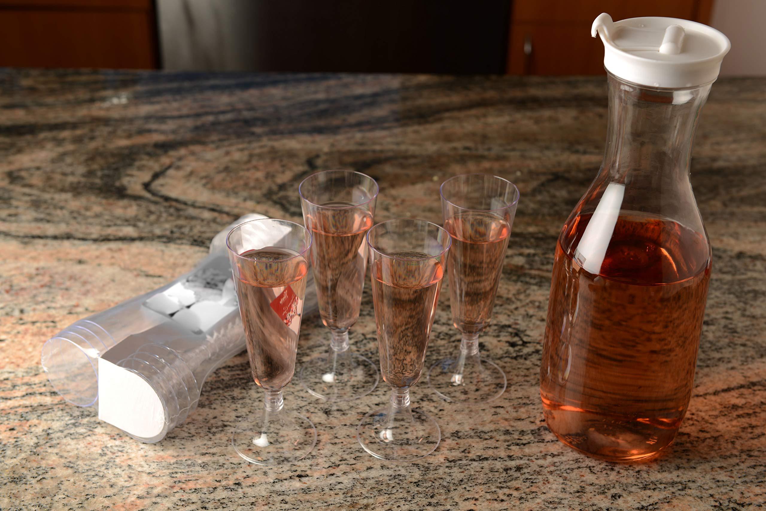 EcoQuality [24 PACK] Clear Plastic Heavy Duty Pitcher - Large Water Carafes, Plastic Bottles with Flip Top Lid, Beverage Pitchers with Lid - BPA Free Plastic Decanter, Juice, Ice Tea, Picnic, Catering (50 Oz)