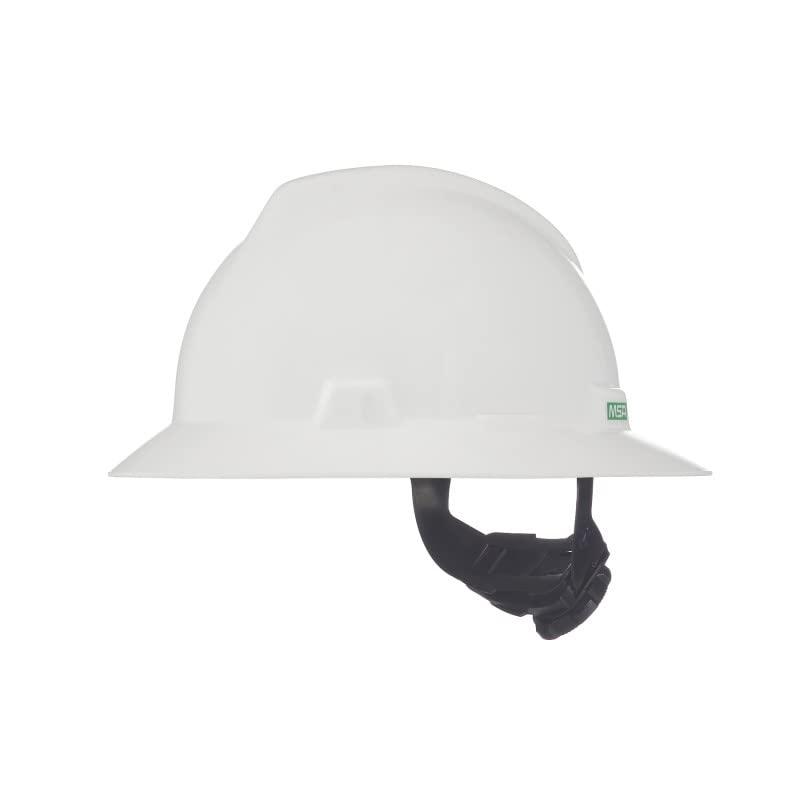 MSA MSA 475369 V-Gard Full-Brim Hard Hat With Fas-Trac III Ratchet Suspension | Polyethylene Shell, Superior Impact Protection, Self Adjusting Crown-Straps - Standard Size in White