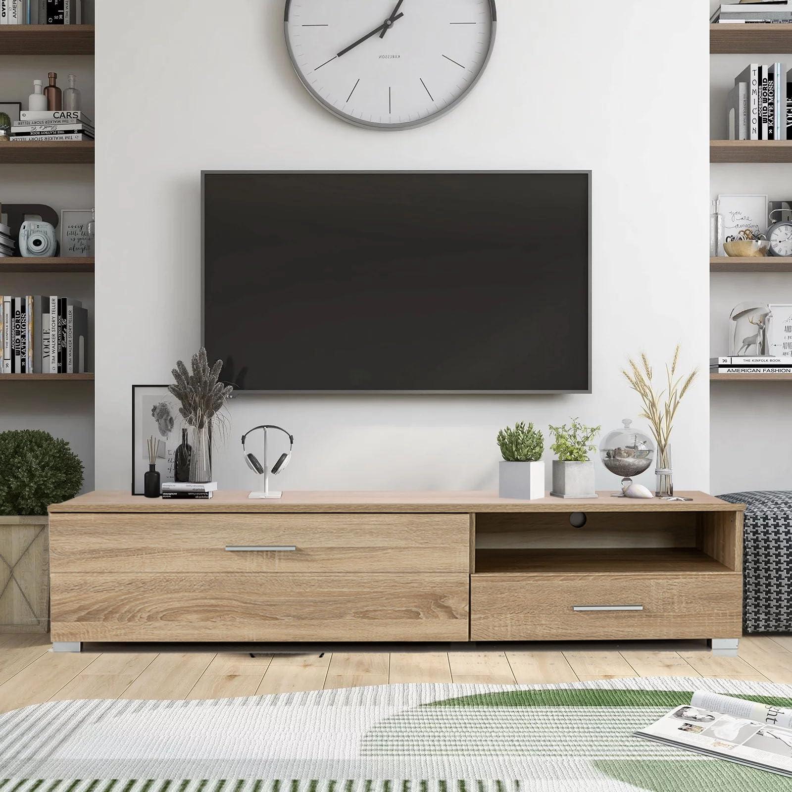 URBANIEN URBANIEN 60 Inch TV Stand Console Entertainment Center with Drawer, One Storage and Open Space Compartments. Accommodates up to 70 TV. Contemporary Style. Perfectly Match Any Living Room.