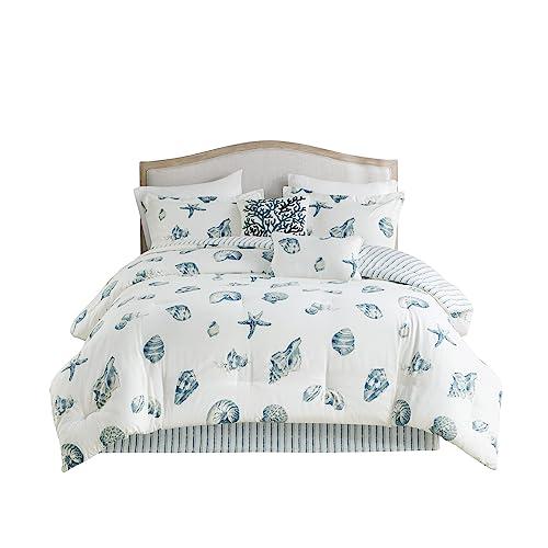Harbor House Harbor House Cozy Cotton Comforter Set - Coastal, All Season Down Alternative Casual Bedding with Matching Shams, Decorative Pillows, Beach House, Reversible Seashell Blue Twin(72"x90") 3 Piece