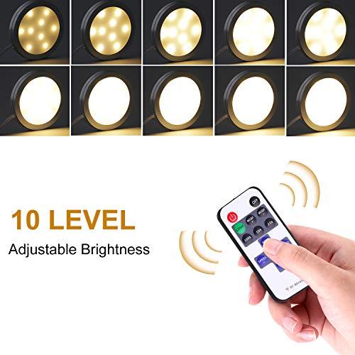 AIBOO AIBOO Linkable Under Cabinet LED Lighting 12V Dimmable Puck Lights with Wireless RF Remote Control, Hardwired & Wall Plug in for Furniture Cupboard Lighting(10 Lights, Warm White)