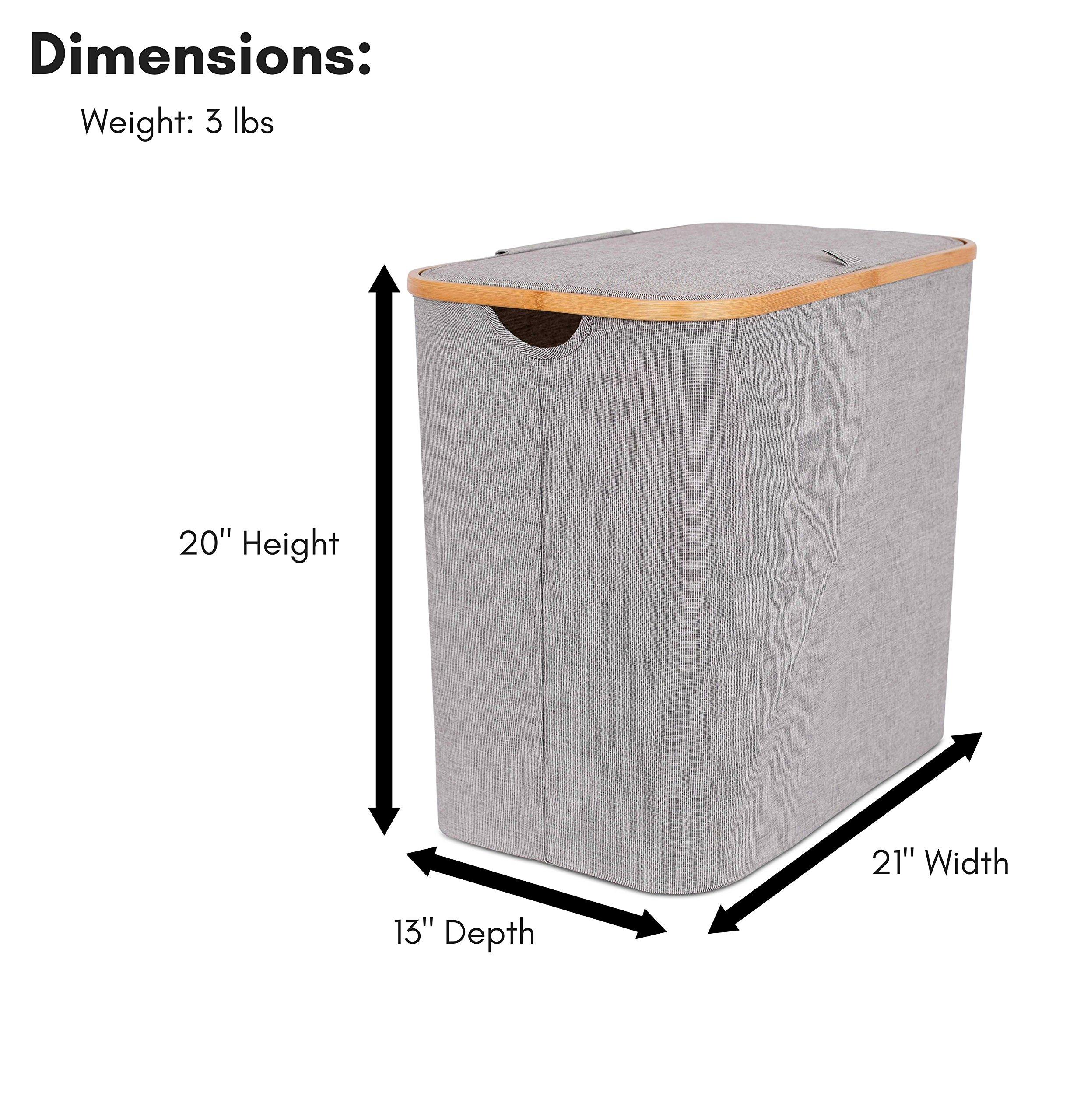 BirdRock Home BIRDROCK HOME Bamboo & Canvas Hamper - Laundry Basket Organizer - Lightweight Foldable Clothing Bin with Lid - Modern Covered Laundry Hamper for Clothes, Bedroom, Bathroom, & Dorm - Grey, Single Lid