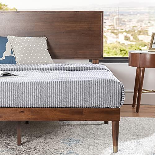 Zinus ZINUS Raymond Wood Platform Bed Frame with Adjustable Wood Headboard, Solid Wood Foundation, Wood Slat Support, No Box Spring Needed, Easy Assembly, King, Brown