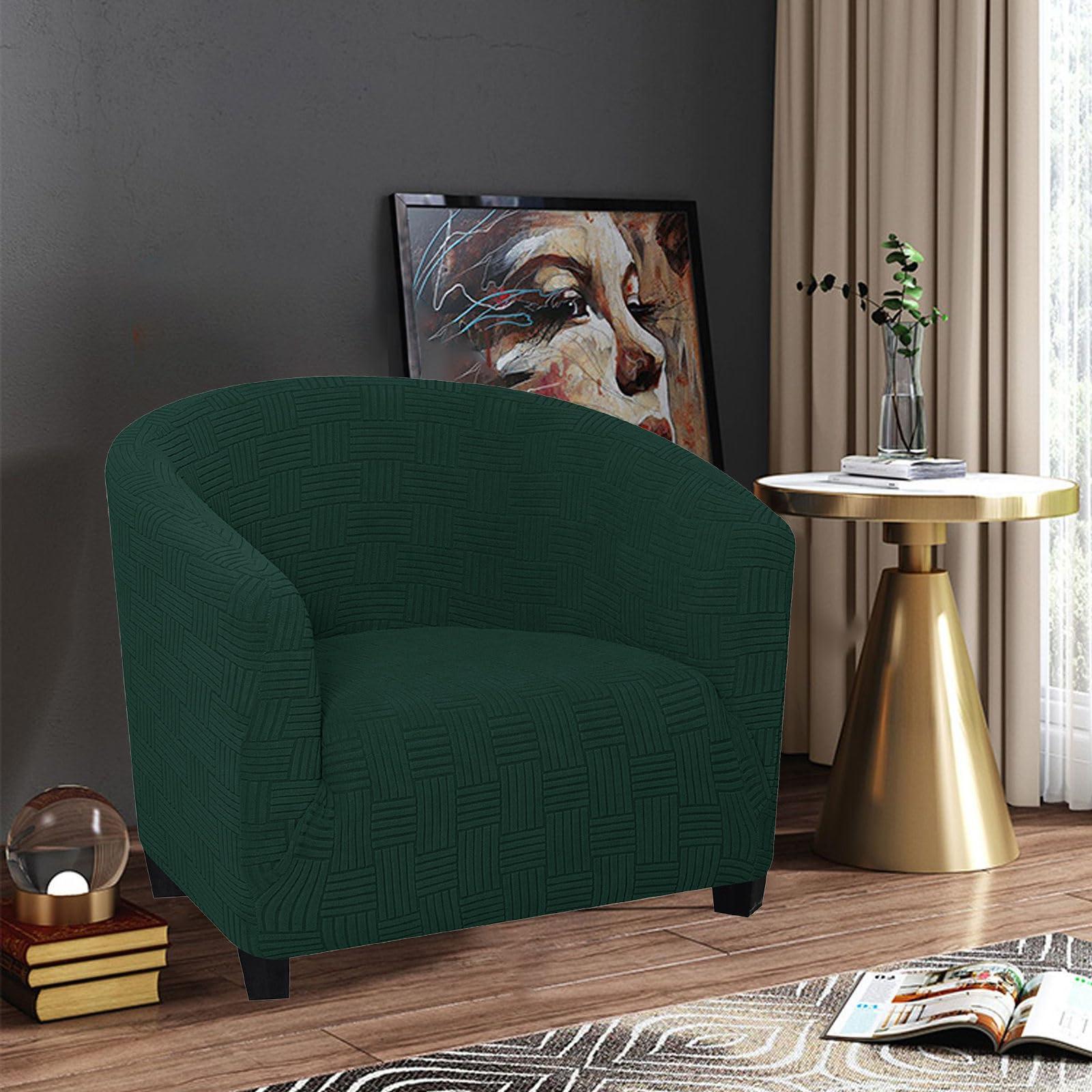 CLGTY CLGTY Club Chair Slipcover, Stretch Spandex Barrel Chair Cover Round Tub Chair Covers Non Slip Armchair Covers with Elastic Bottom for Living Room Bar Counter-Dark Green-1 Piece
