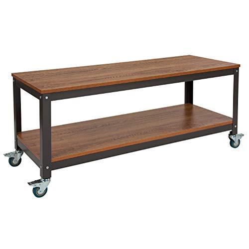 Flash Furniture Flash Furniture Livingston Collection TV Stand in Brown Oak Wood Grain Finish with Metal Wheels