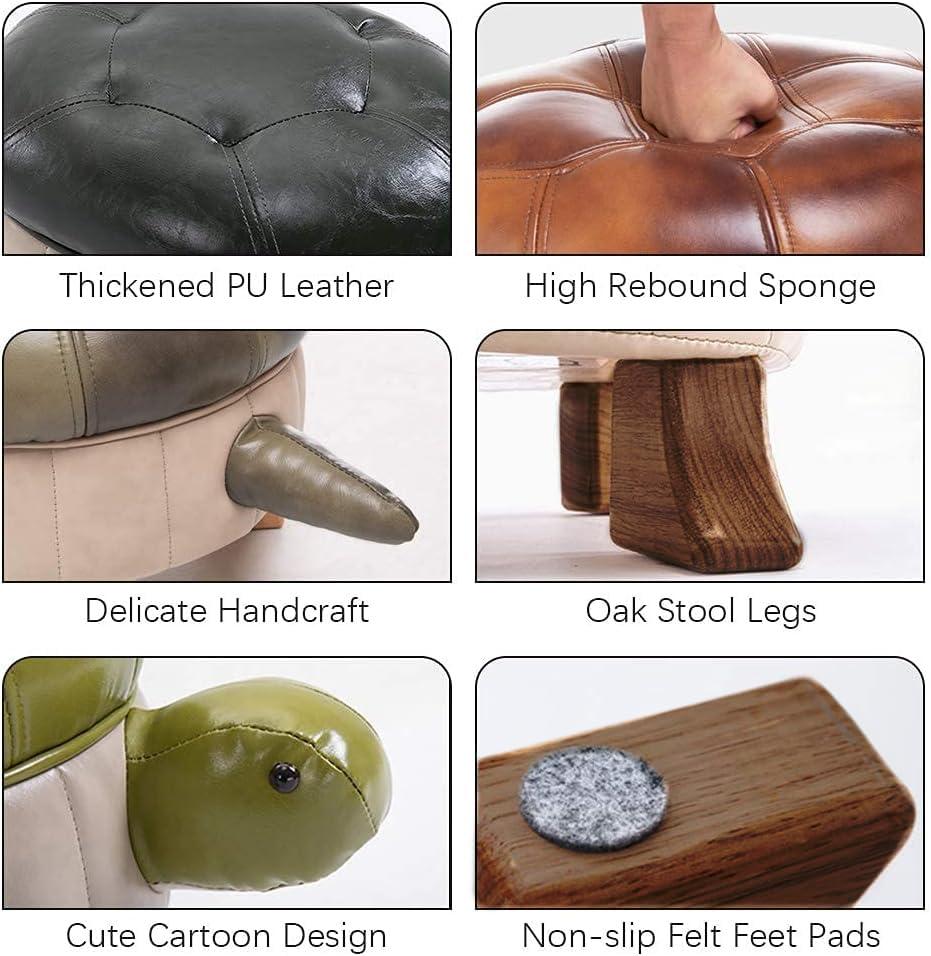 Kelendle Kelendle Animal Footstool Turtle Upholstered Ottoman PU Leather Pouf Wood Foot Stool Rest for Living Room Bedroom Sofa Bench Seat Chair, Grass (Small, Dark Green)
