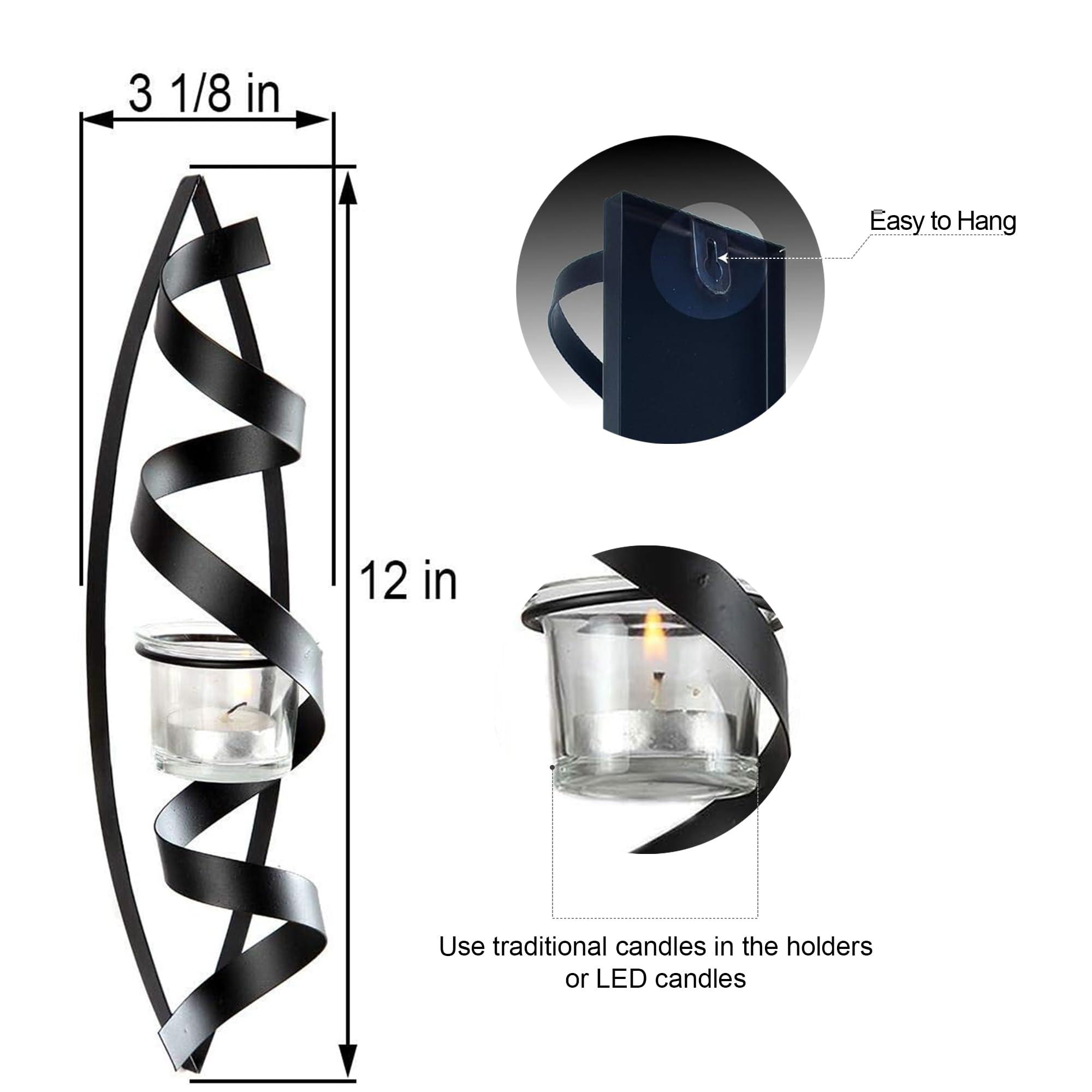 Lily's Home Lilys Home Tealight Candle Wall Sconces, Spiral Ribbon Iron Metal Art Decoration. Ideal for Wall, Hallways, Living Room.Fit for Wedding, Party and Daily Home Decoration.12 Inch Long. Black, Set of 2.