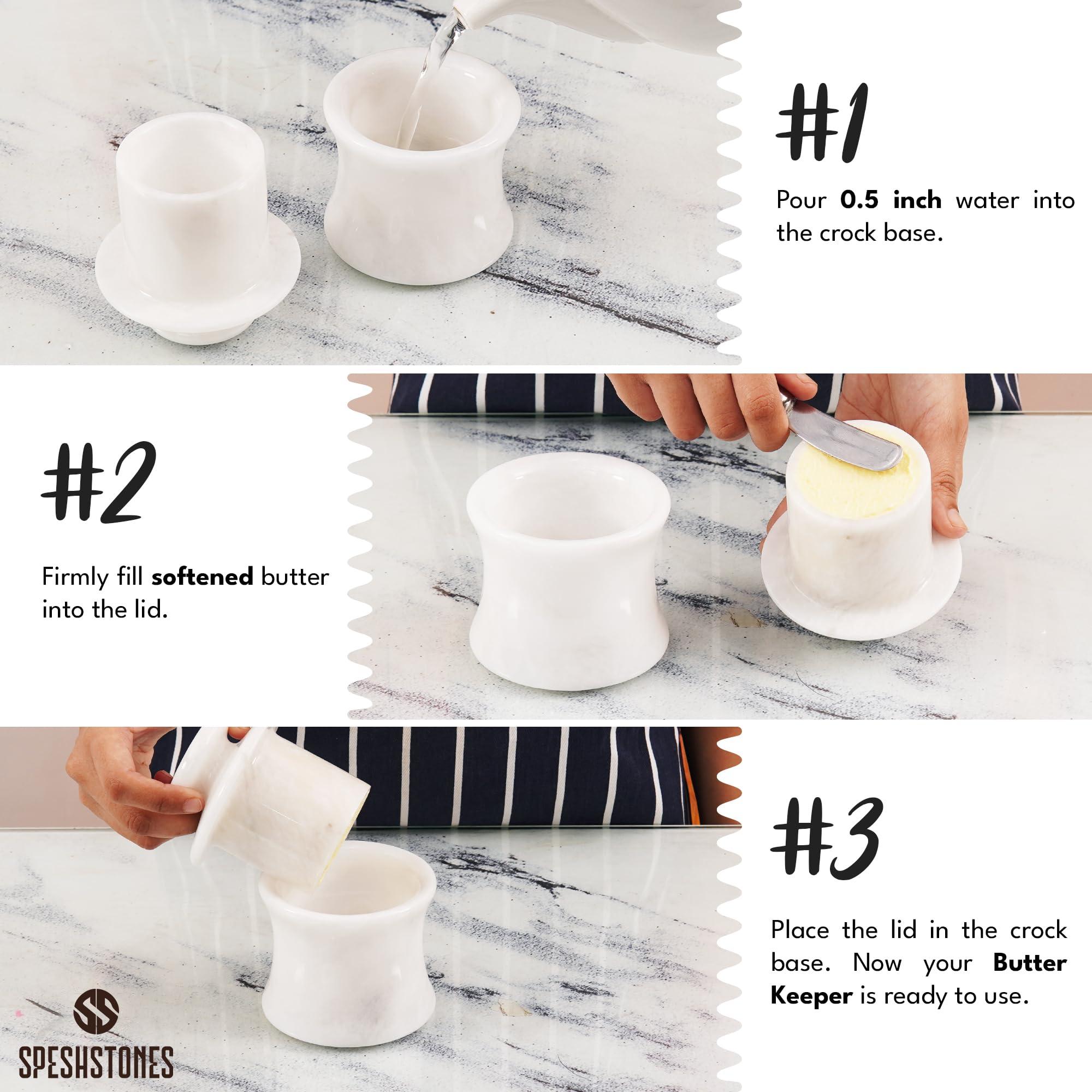 SPESHSTONES SPESHSTONES Marble Butter Keeper 4\'\' Inches White Handmade Butter Crock For Kitchen Counter - Butter Holder for Soft Butter- Butter Dish with Lid For Countertop Storage
