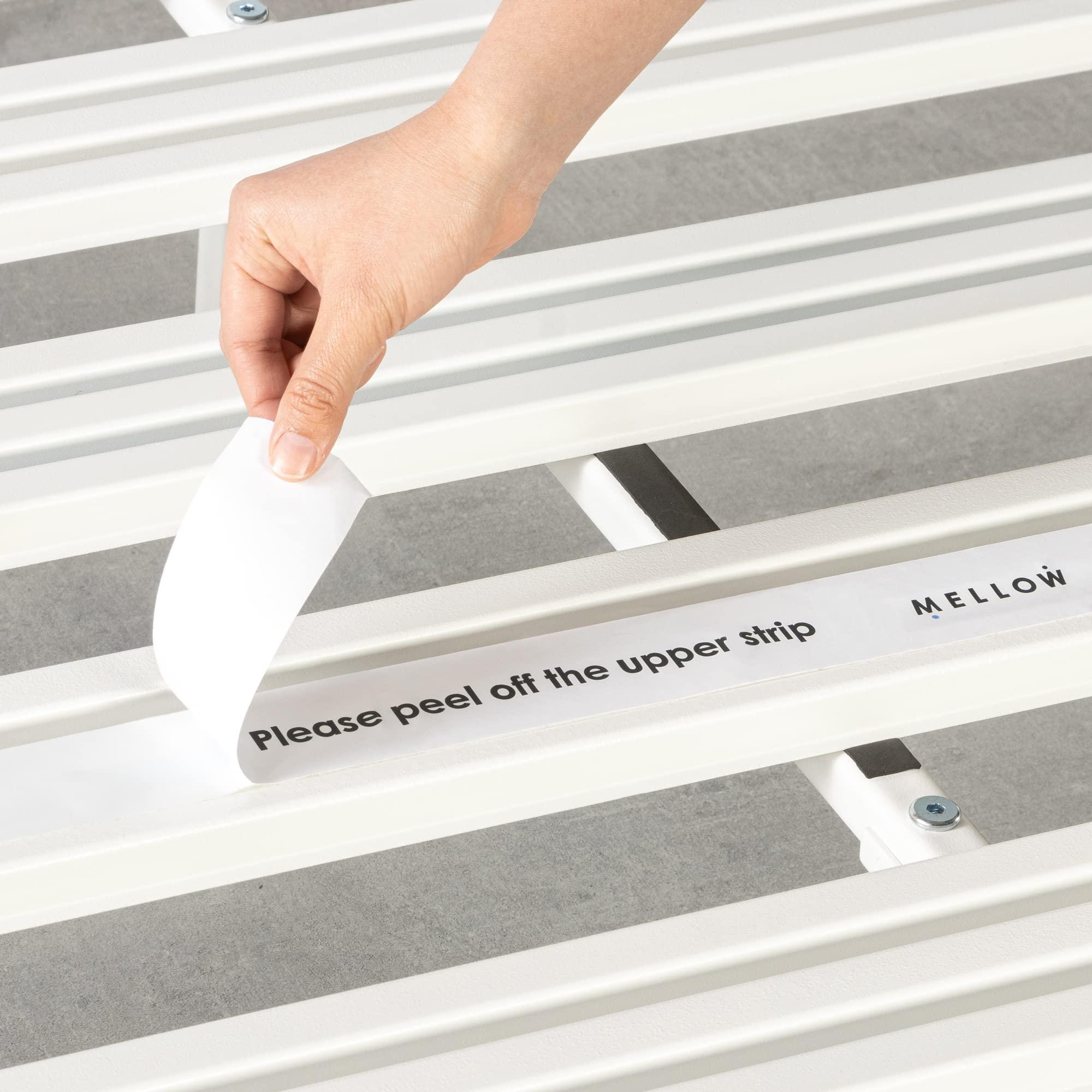 Mellow Mellow Rocky Base E 14" Platform Bed Heavy Duty Steel White, w/ Patented Wide Slats (No Box Spring Needed)