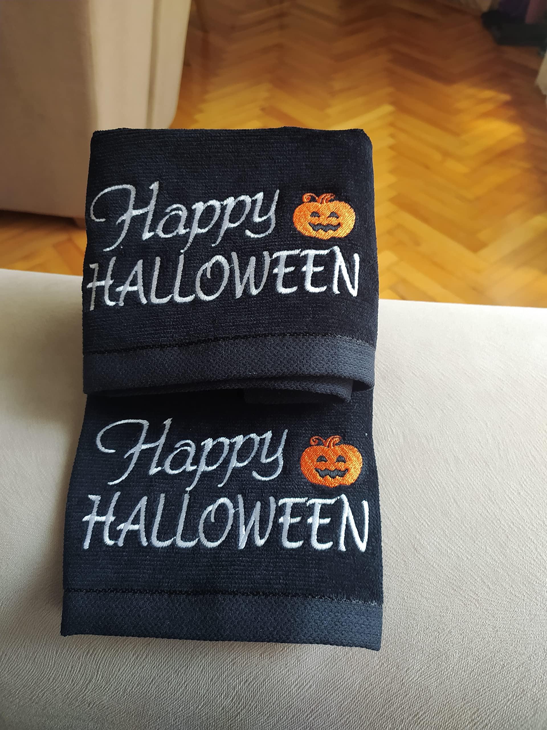 Towland Ticaret 2 Pack Happy Halloween Hand Towels, 100% Soft Cotton, Basket Stuffers, (12X20 Inches) Decor Hand Towels Gift Packed, Decorative Hand Towels, Ideal for Kitchen and Bathroom Use (Orange, 2)