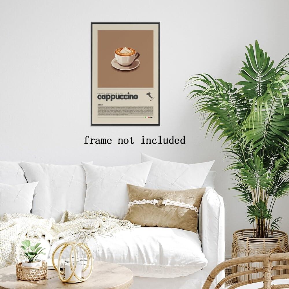Caadronius Cappuccino Poster Home Decor Coffee Wall Art Coffee Decor Canvas Printing Coffee Cart Club Aesthetics Coffee Wall Art Modern Coffee Bar Decor 16x24inch Unframed