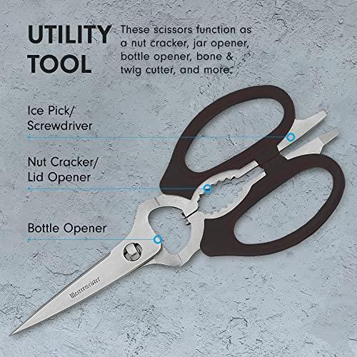 Messermeister Messermeister 8-Inch Take-Apart Kitchen Scissors, Black - Includes Screwdriver, Nut Cracker, Jar Lid Opener/Gripper, Bottle Opener & Bone + Twig Cutter - Suitable for Lefties & Righties
