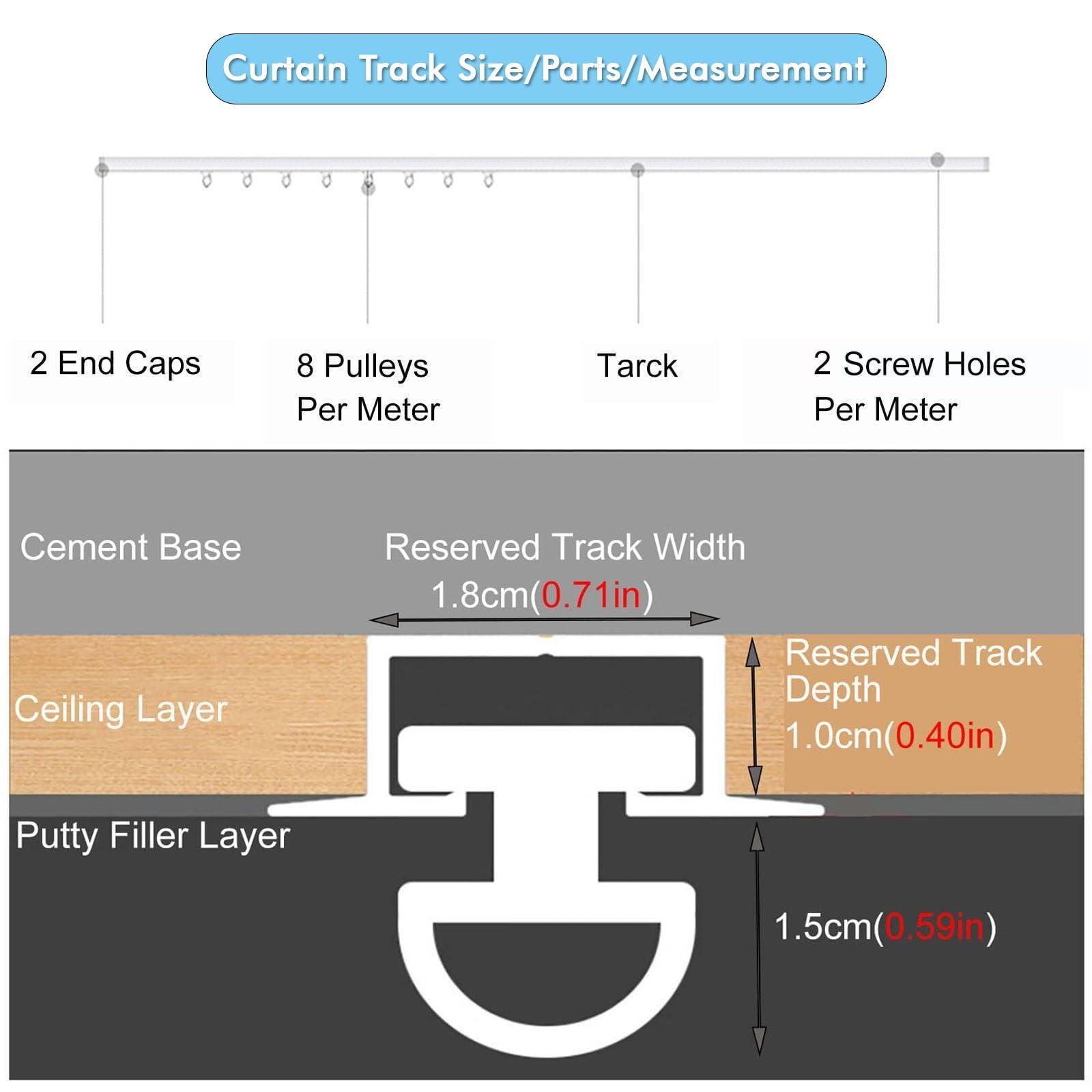 HOBGSL Recessed Curtain Track Ceiling Mount Aluminum, 4 Wheeled Curtain Rail Track Invisible for Hanging Heavy Drapes Gauze/Room Separation, Top Mount Bedroom Window Divider(Black,L 16FT/4.9M/192IN)