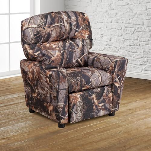 Flash Furniture Flash Furniture Chandler Vinyl Kids Recliner with Cup Holder and Safety Recline, Contemporary Reclining Chair for Kids, Supports up to 90 lbs., Camouflage
