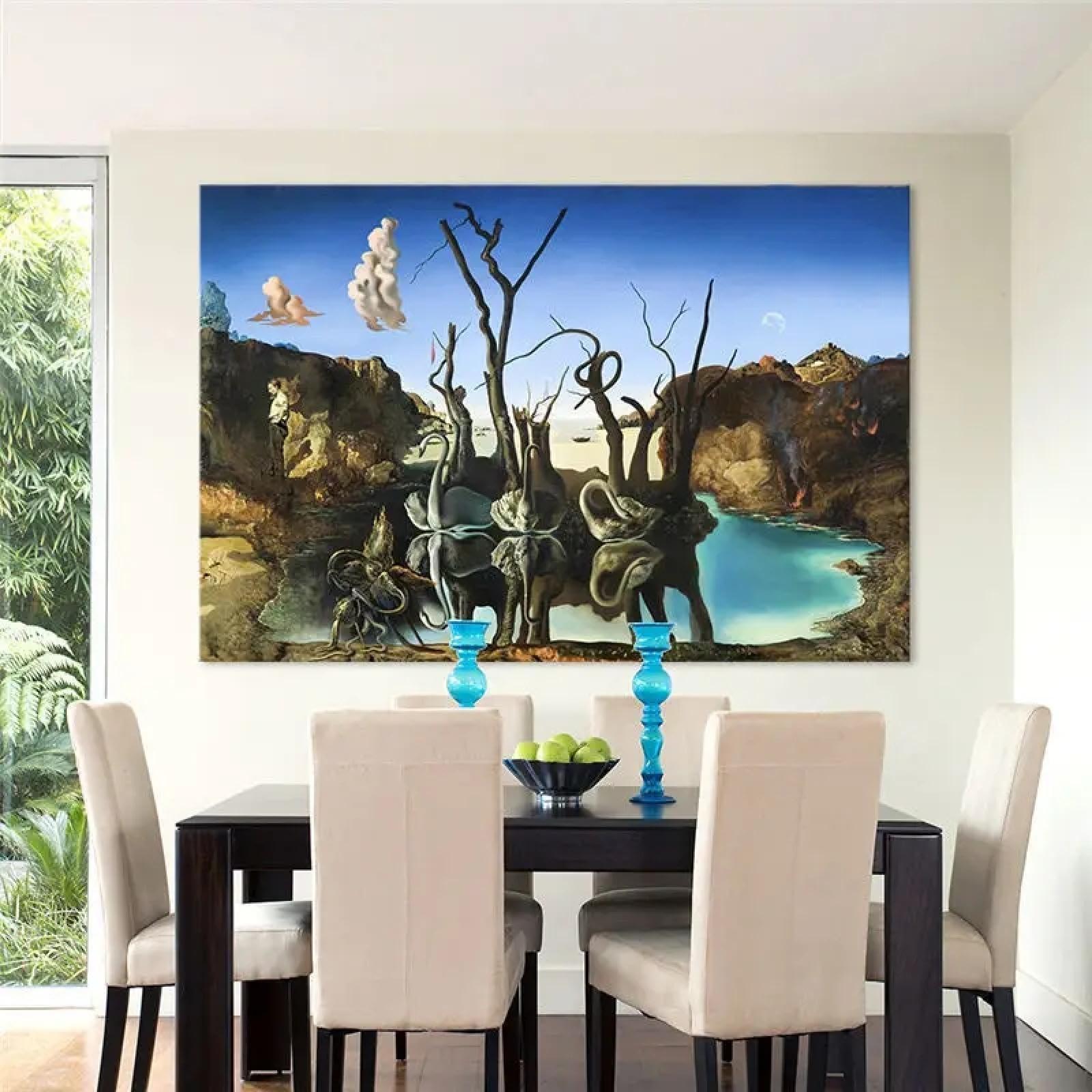 KQZVCU KQZVCU Salvador Dali Swans Reflecting Elephants Canvas Abstract Poster and Print Wall Art for Living Room Bedroom Decor 30x50cm Inner Frame