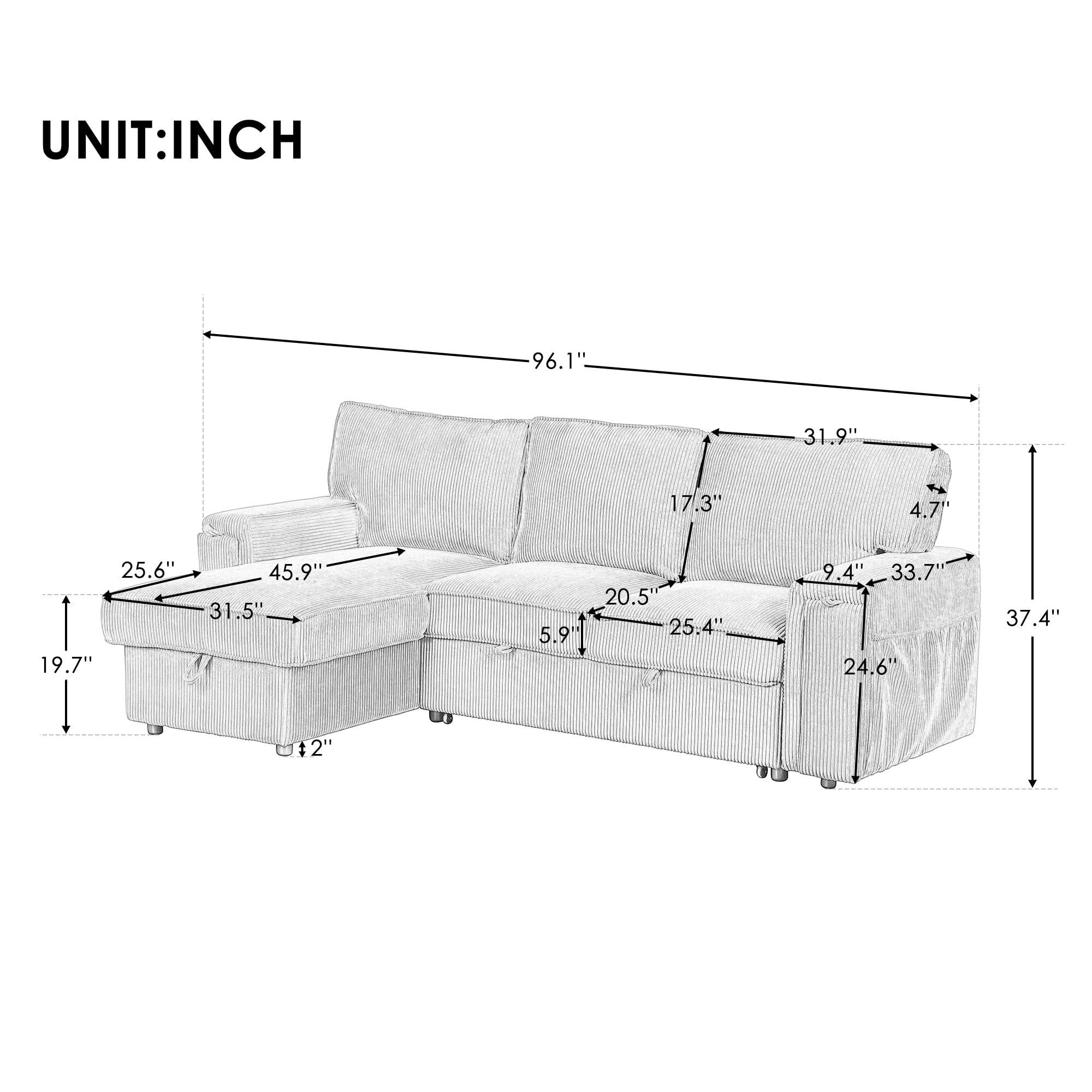 LPKRPL Upholstery Sleeper Sofa Sectional Sofabed - Extra Large Modern Sectional Sofa Set with Pull-Out Bed, Storage Bags and 2 Cup Holders on Arms, Suitable for Living Room, Study Room and Apartment (Gray)