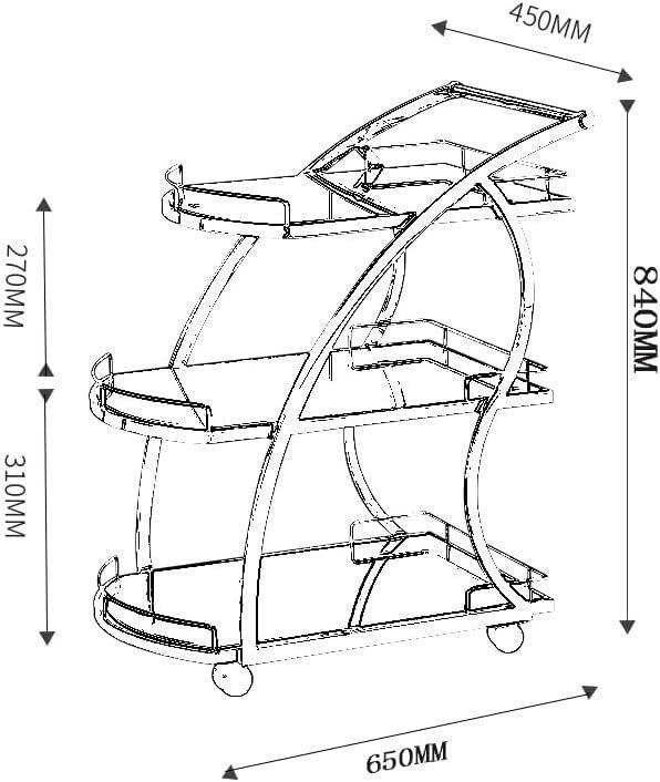 SDdPulse Storage Trolley Rolling Cart Utility Cart 3 Tier Stainless Steel Trolley with Armrests and Wheel Mobile Rolling Cart Home Tempered Glass Kitchen Storage Cart Kitchen Stor,Gold+white-65 * 45 * 84cm