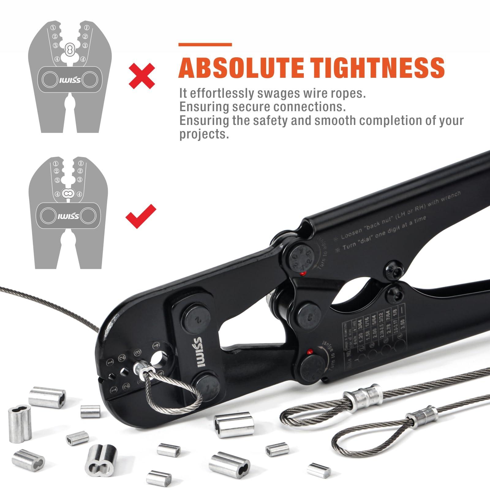 IWISS iCrimp Wire Rope Crimping Tool for Aluminum Oval Sleeves, Double Sleeves, Crimping Loop sleeve from 3/64-inch to 1/8-inch