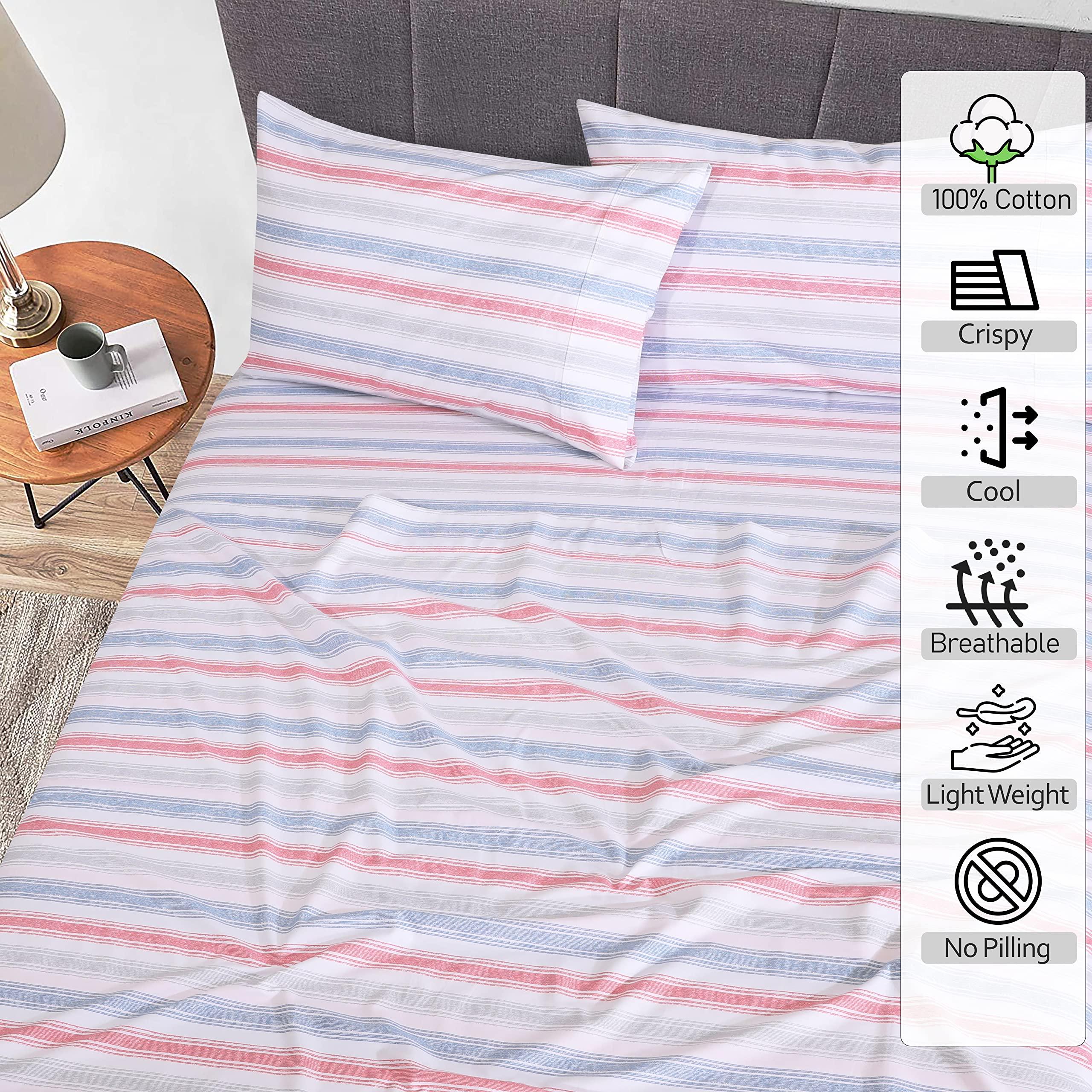 RUVANTI RUVANTI 100% Cotton Sheets - Crispy Cooling Percale Sheets for Twin XL Size Bed, Breathable & Durable Twin XL Sheet Set, 16 Inches Deep Pocket Sheets, Times, 3 Pieces