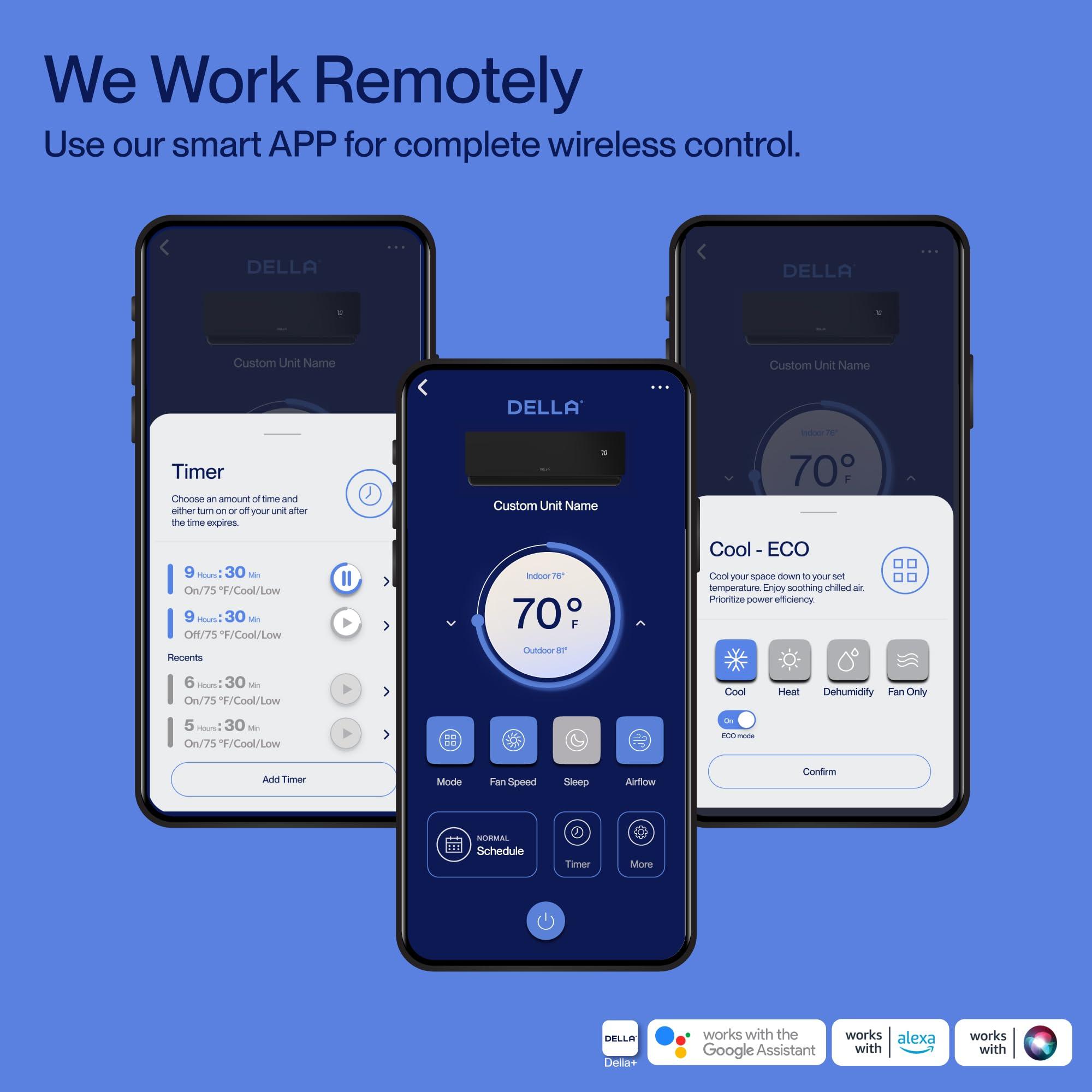 Della DELLA Umbra Series 12000 BTU Mini Split Work with Alexa 20 SEER2 Cools Up to 550 Sq.Ft Energy Saving Split AC & Pre-Charged 1 Ton Heat Pump Ductless Inverter System