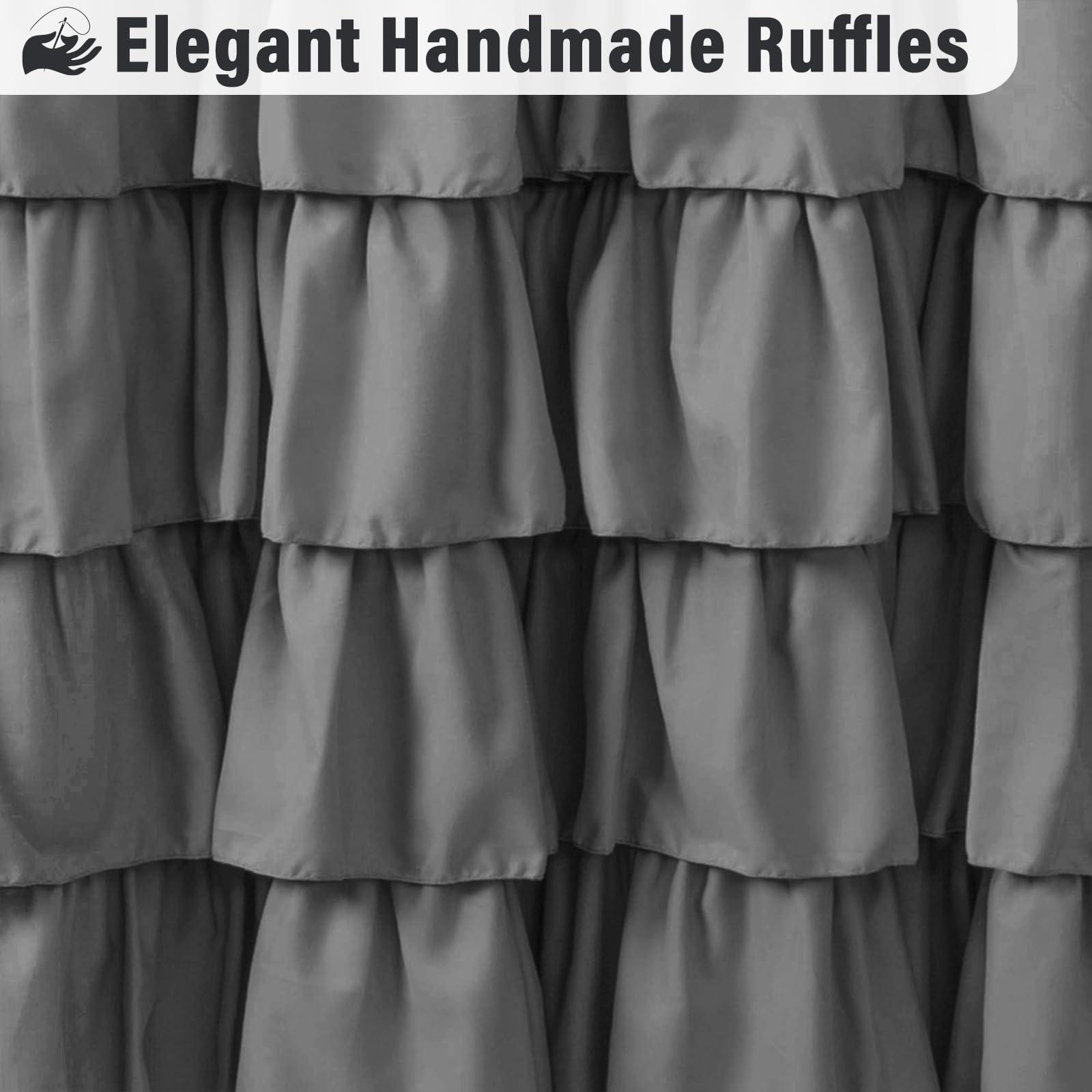 Seasonwood Grey Ruffle Button Shower Curtain Farmhouse Shower Curtain Set with 12 Hooks 72 X 72 inch Fabric Shower Curtains for Bathroom Bathtubs Decor Accessory Shabby Chic French Country Style