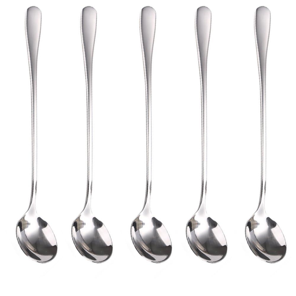SagaSave SagaSave 5 Pcs Long Handle Spoon Coffee Stirrer Stainless Steel Iced Teaspoon for Milks Tea Mixing Cocktail Stirring Cold Drink (Round Head Spoon)