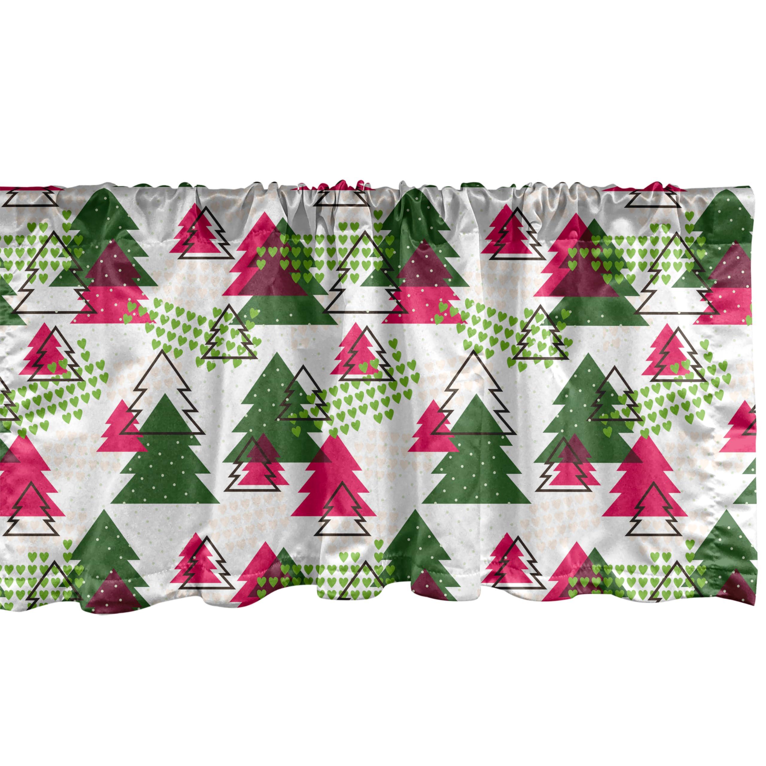Ambesonne Ambesonne Christmas Tree Window Valance Pack of 2, Unusual Shapes Pattern with Tree Drawings Hearts and Triangles Holiday Vibe, Rod Pocket Curtain Valances for Kitchen Bedroom, 54\" X 18\", Green White