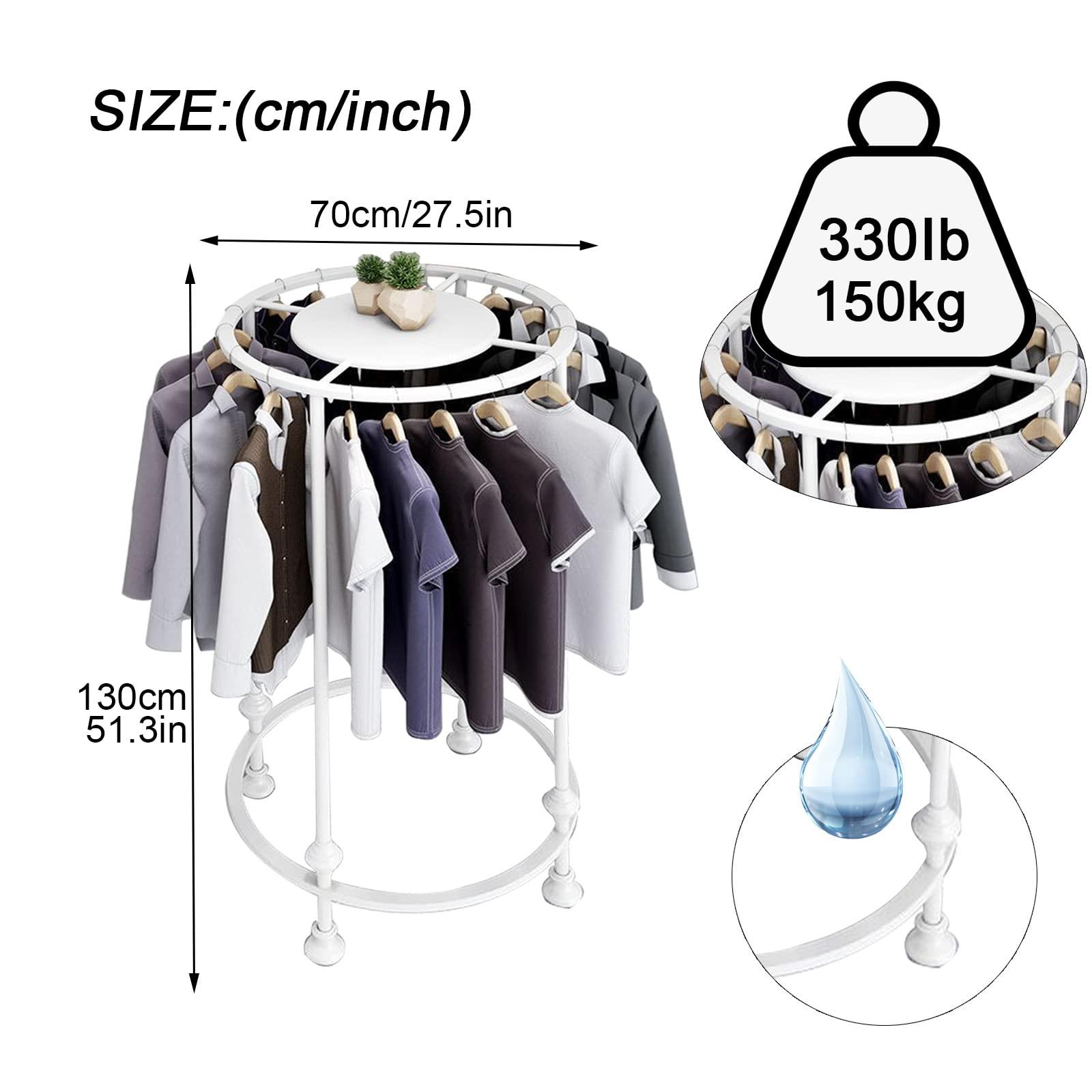 SPTZQURY SPTZQURY Round Garment Rack, Floor Standing Iron clothes Hanging Rack with Topper, Suitable for Large Shopping Malls Retail, Clothes Boutique Display Laundry Rooms Multi-Purpose Hanging (WHITE)