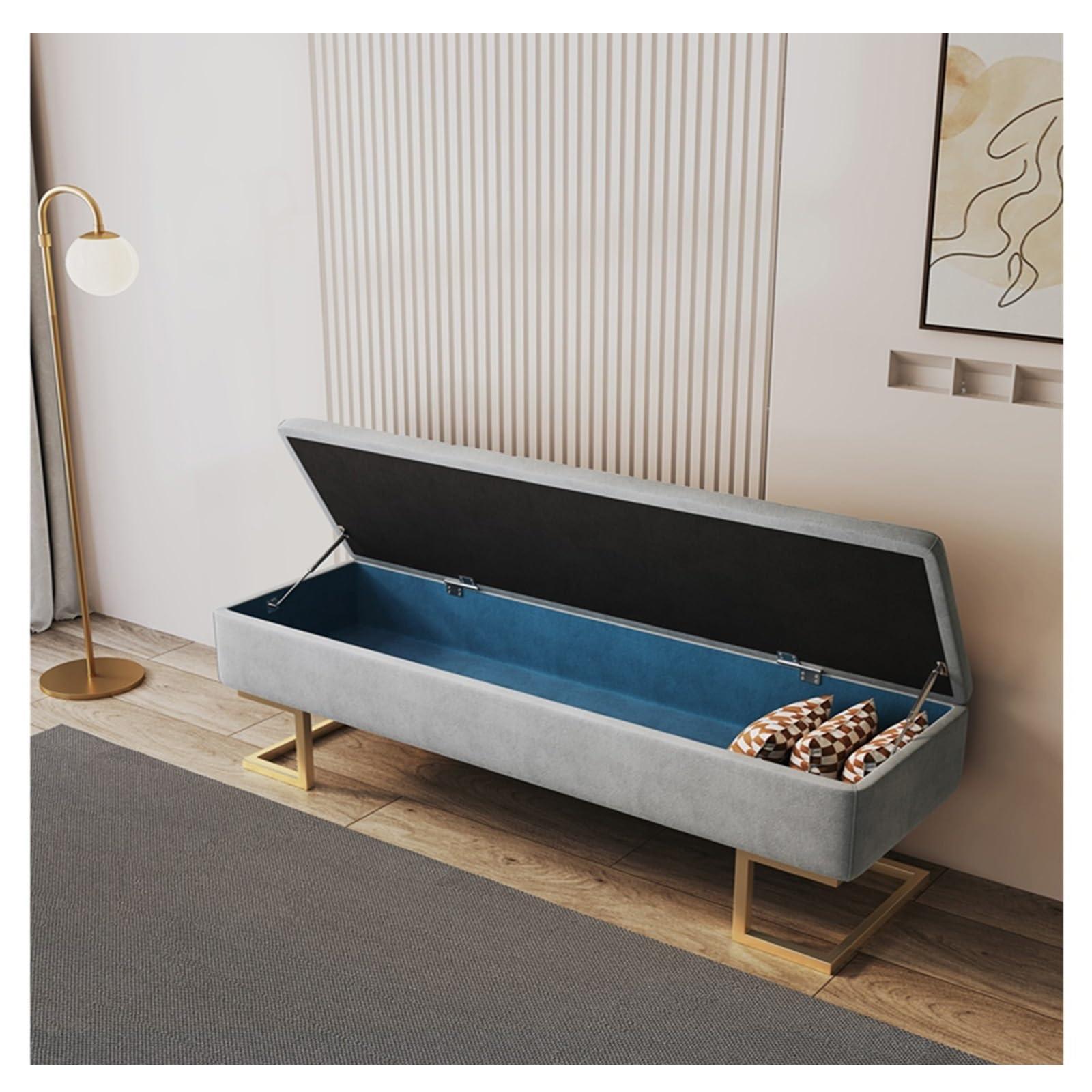 HEAIQI End of Bed Bench Storage Footstool Bench Extra Long Padded Bedroom Bench with Large Storage Space for Living Room, Entryway, Bedroom Foot Rest for Couch Ottoman ( Color : Gray , Size : 120*45*45cm )