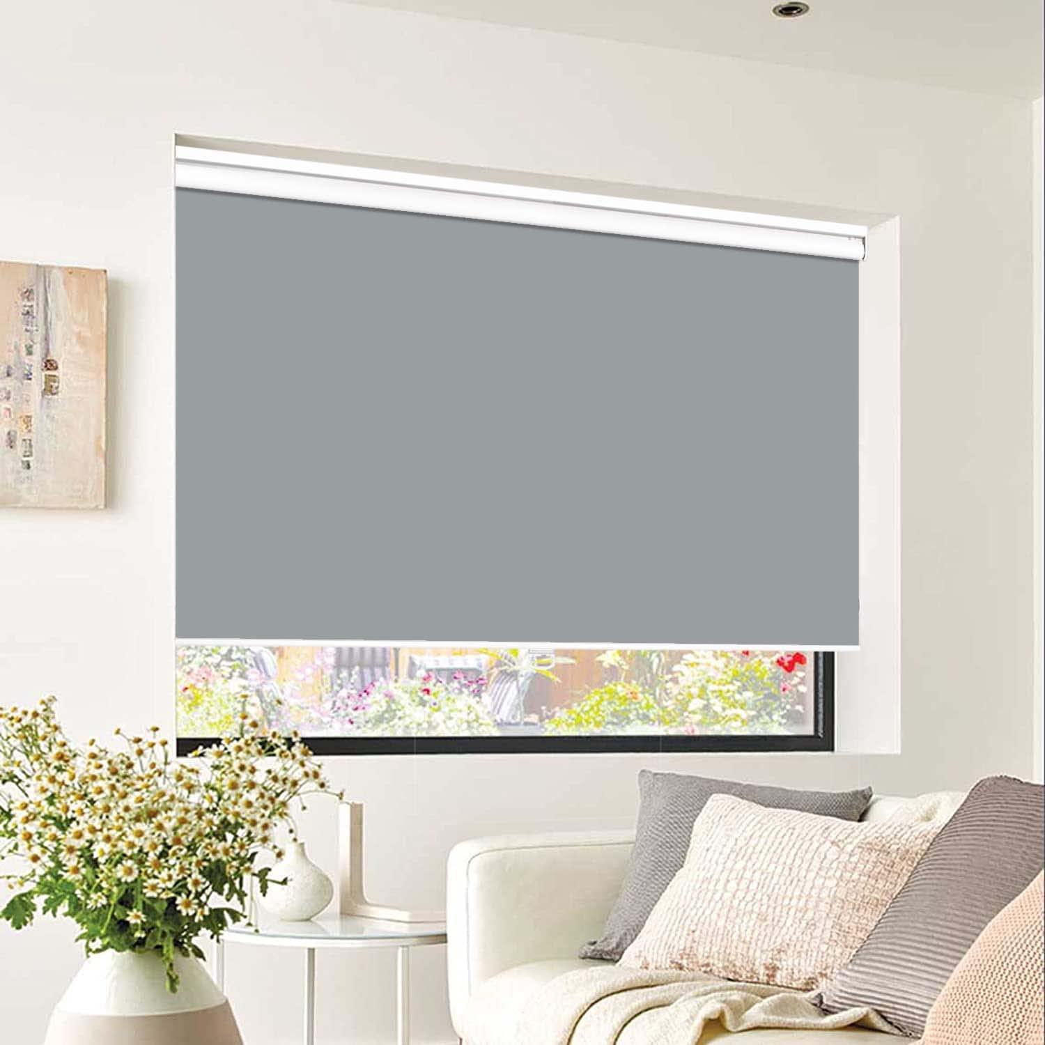 GRLIVA GRLIVA Gray Roller Blinds Blackout Roller Window Shades,Thermal Insulated Fabric Blinds for Windows/Bedroom/Doors/Office,Room Darkening Window Blinds and Shades,Easy to Install,61" W 76" H