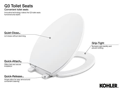Kohler KOHLER K-4009-0 Reveal Round Toilet Seat, with Grip-Tight Bumpers, Quiet-Close Seat, Quick-Release Hinges, Quick-Attach Hardware, No Slam Toilet Seat, White