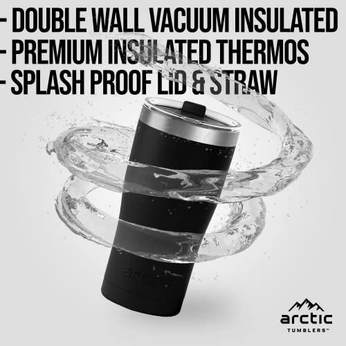 Arctic Tumblers Arctic Tumblers | 30 oz Matte Black Insulated Tumbler with Straw & Cleaner - Retains Temperature up to 24hrs - Non-Spill Splash Proof Lid, Double Wall Vacuum Technology, BPA Free & Built to Last