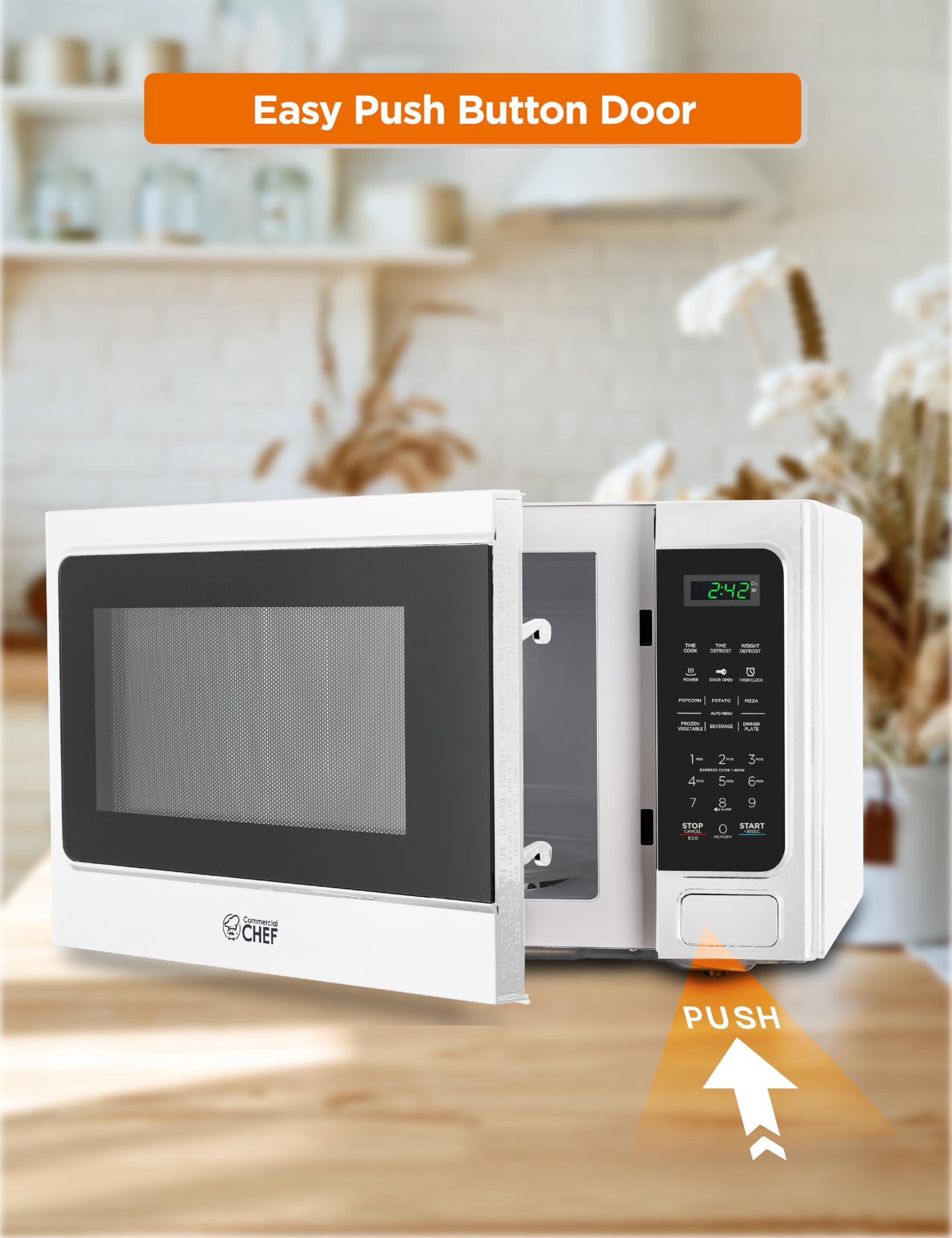 Commercial CHEF COMMERCIAL CHEF Microwave 1.3 Cu Ft with 10 Power Levels, Microwave with Push Button Door Lock, 1000W Countertop Microwave with Timer and Digital Controls, White